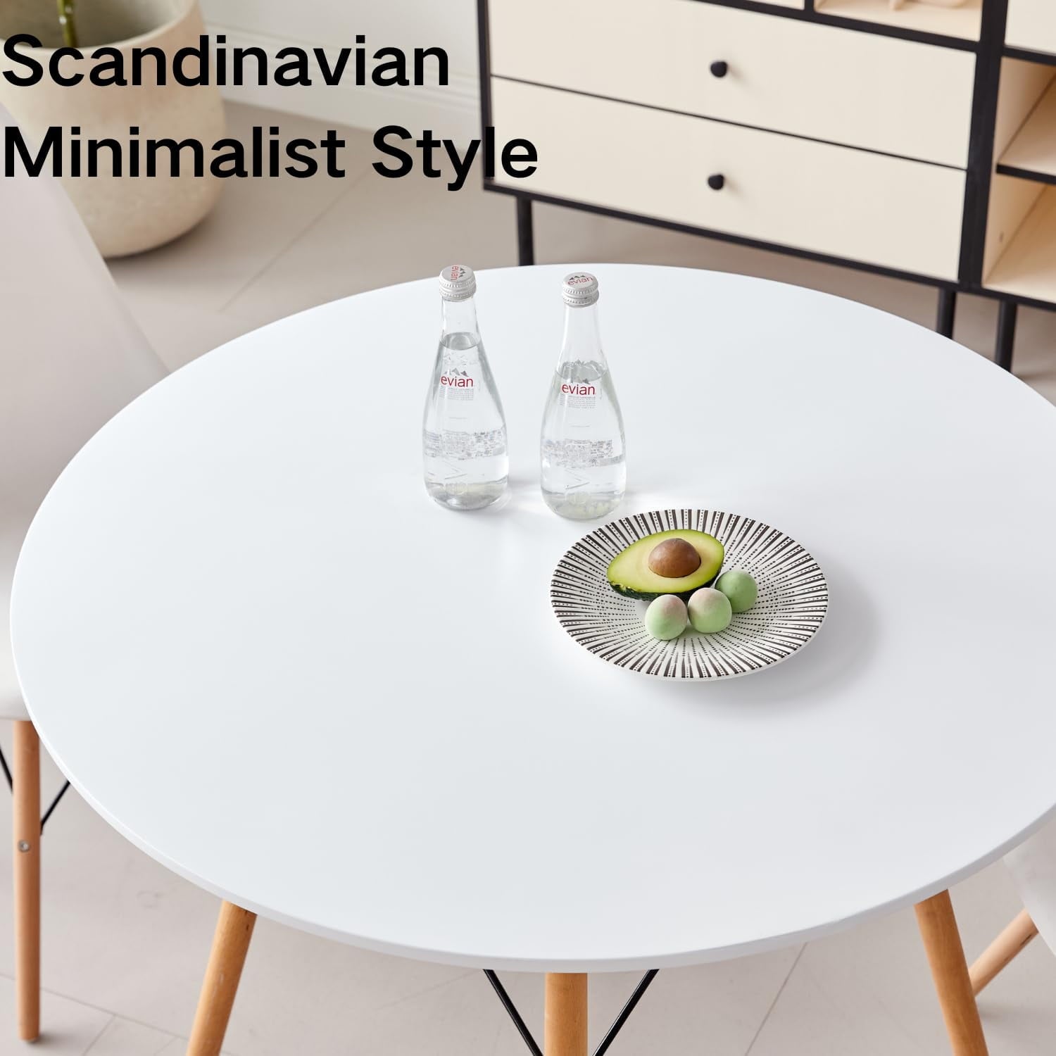 5-Piece 35.5'' Round Dining Table Set for 4, Kitchen Table Chair Set of 4, Mid-Century Modern Dinette Dining Room Table Set Dinner Table for 4 W/Solid Wood Legs, White