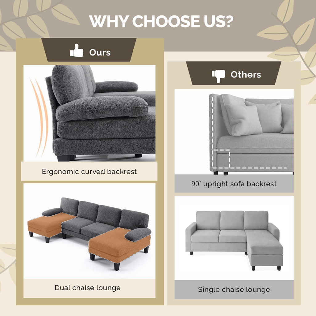 Ktaxon U-Shaped Sectional Sofa Set with Chaise, 4-Seater Blended Chenille Couch for Living Room, Apartment, Easy Assembly Khaki