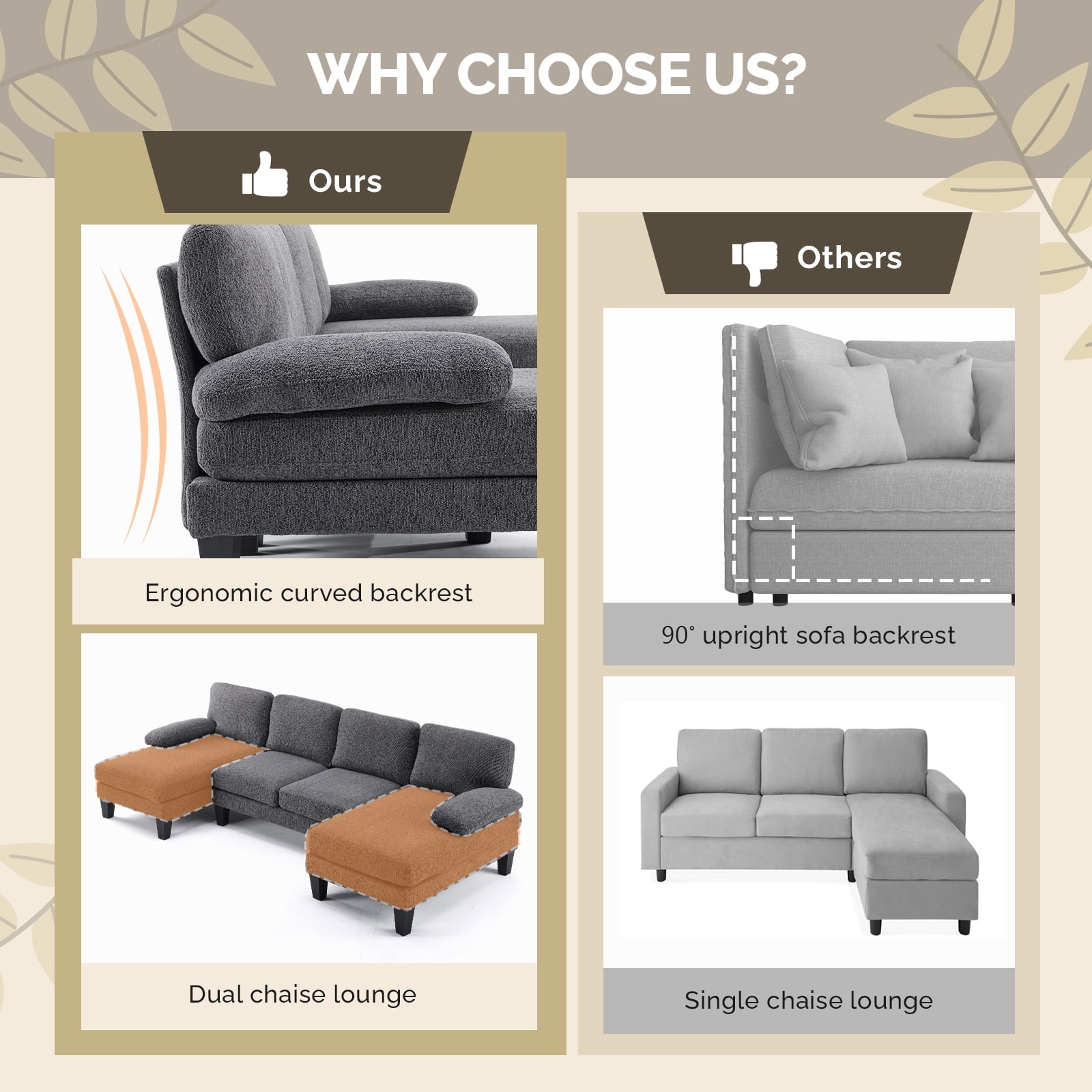 Ktaxon U-Shaped Sectional Sofa Set with Chaise, 4-Seater Blended Chenille Couch for Living Room, Apartment, Easy Assembly Khaki