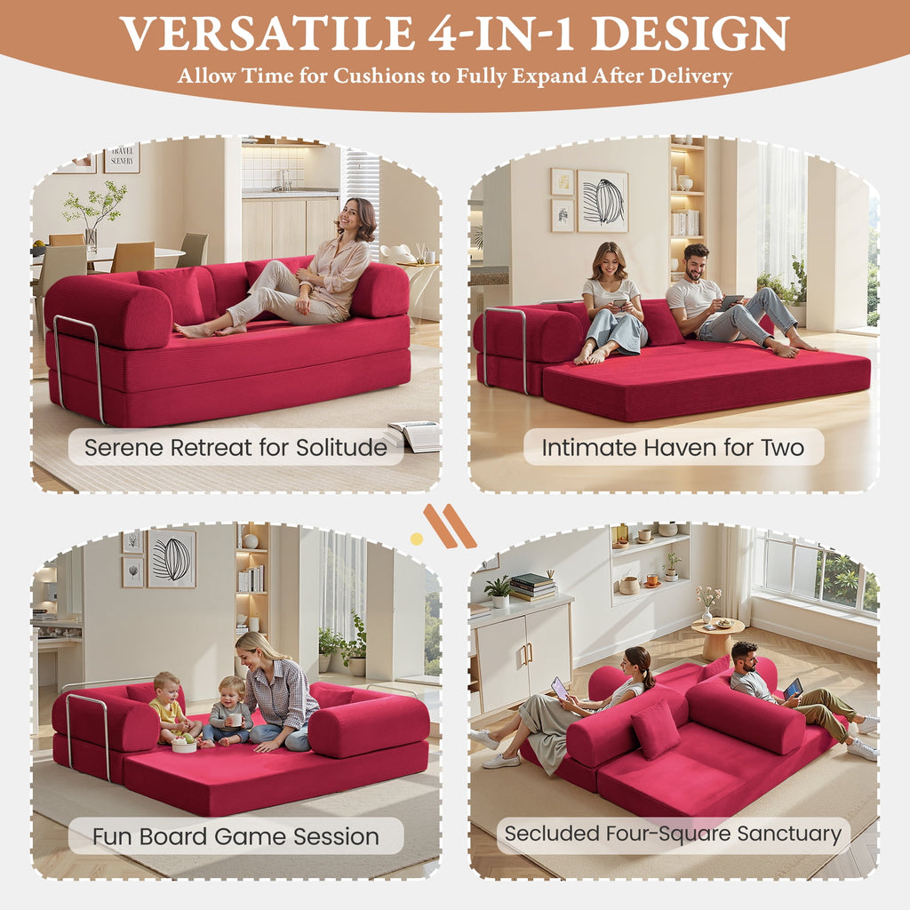 COOLHUT 63 W Combination Sofa, High Rebound Density Foam Sofa Couch, Two Forms Floor Couch Three Seats Sofa Bed for Living Room, Bedroom, Green