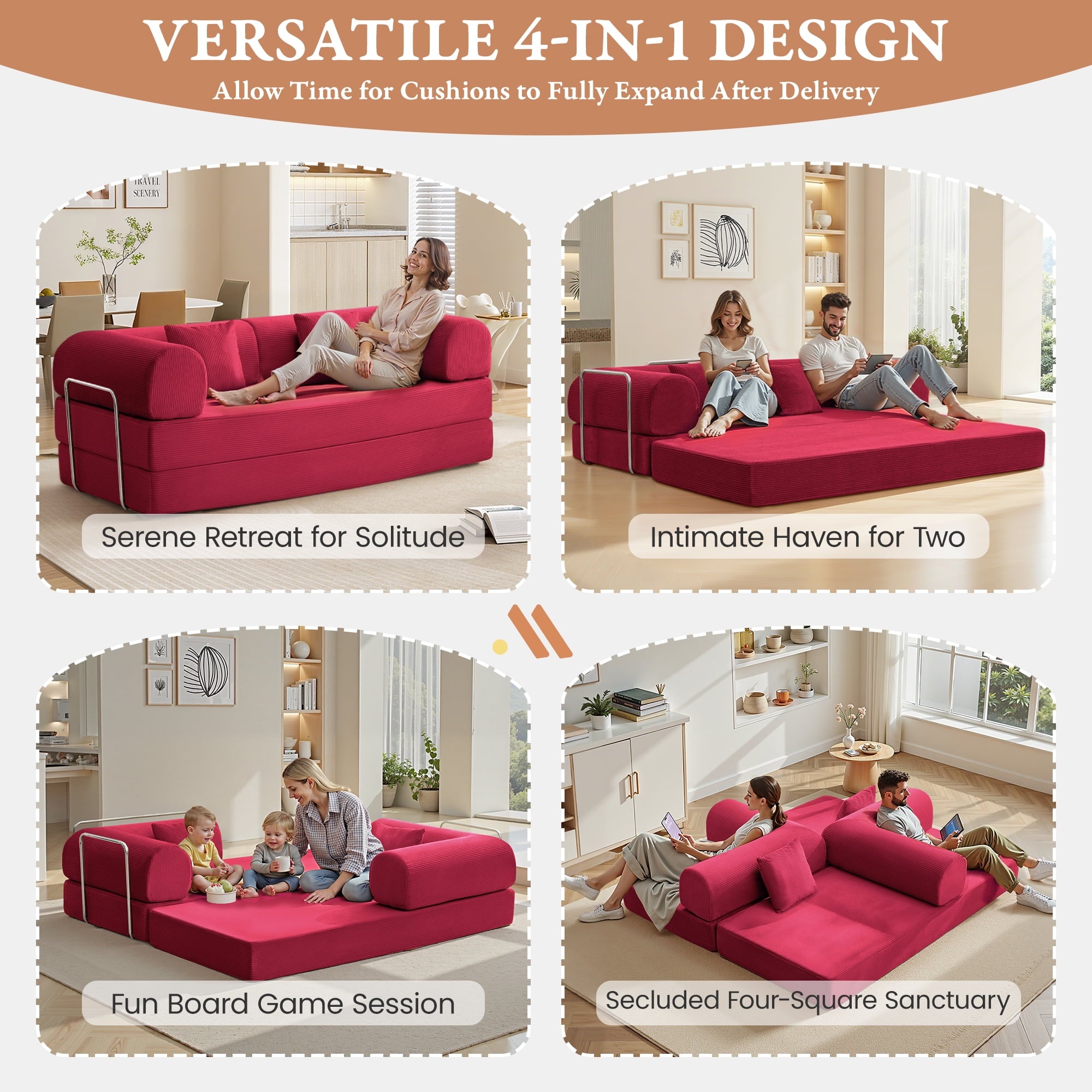 COOLHUT 63 W Combination Sofa, High Rebound Density Foam Sofa Couch, Two Forms Floor Couch Three Seats Sofa Bed for Living Room, Bedroom, Green