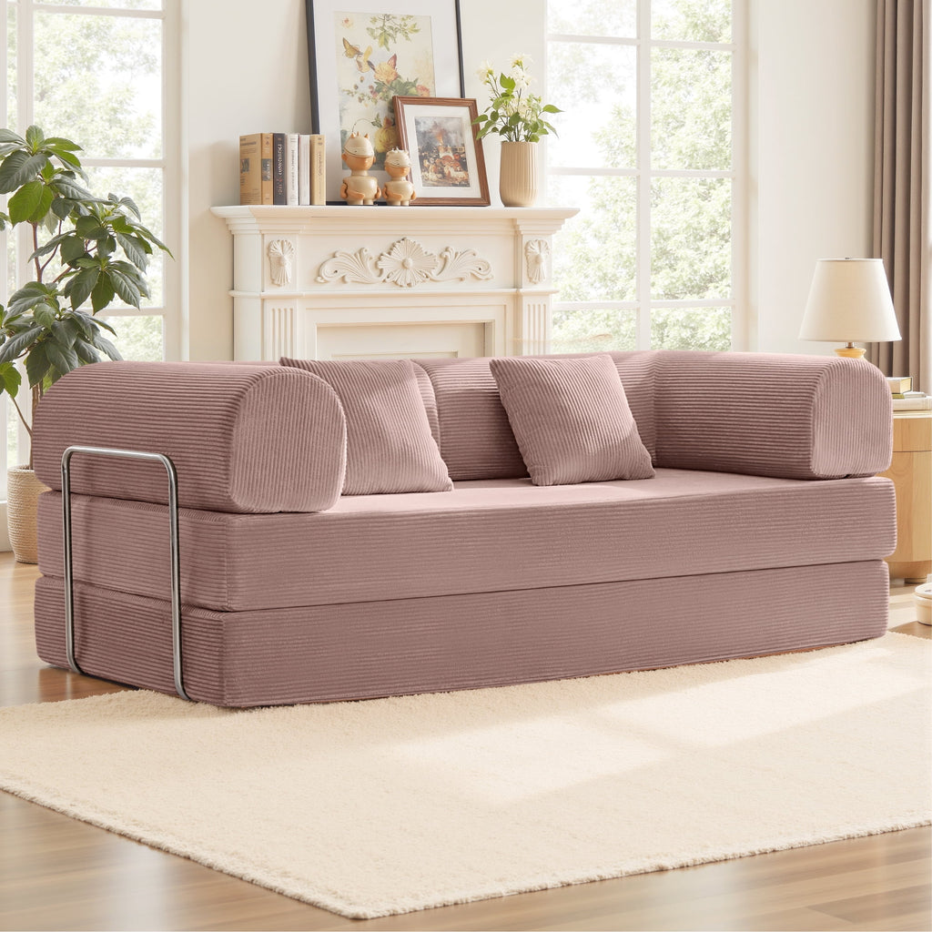 COOLHUT 63 W Combination Sofa, High Rebound Density Foam Sofa Couch, Two Forms Floor Couch Three Seats Sofa Bed for Living Room, Bedroom, Green