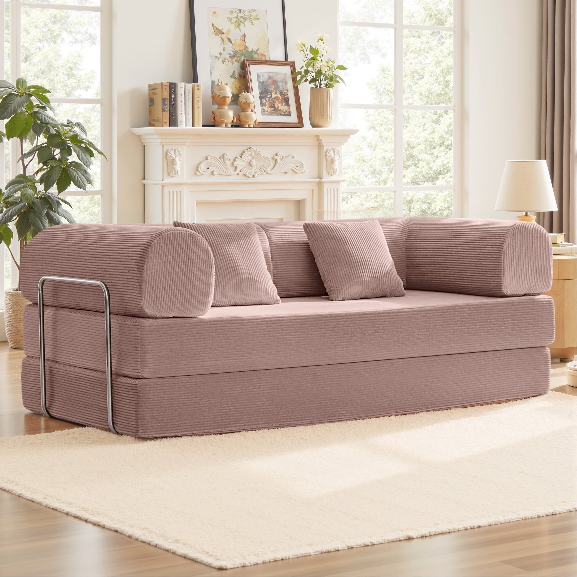 COOLHUT 63 W Combination Sofa, High Rebound Density Foam Sofa Couch, Two Forms Floor Couch Three Seats Sofa Bed for Living Room, Bedroom, Green