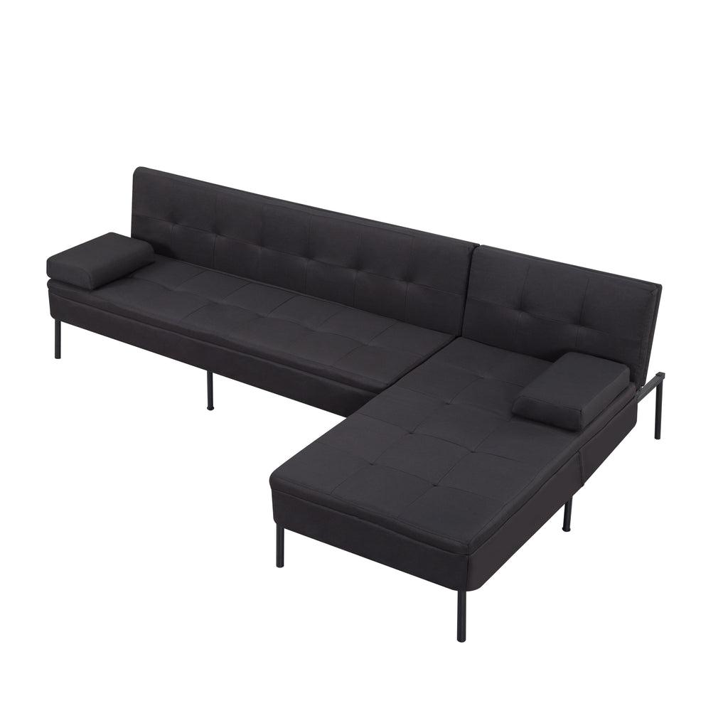 Gewnee 89.4”Convertible Sectional Sofa,L-Shaped Couch with Reversible Chaise,5-Position Adjustable Backrest,Modern Futon Sleeper for Small Spaces Living Room Apartment Office,Black Iron Frame