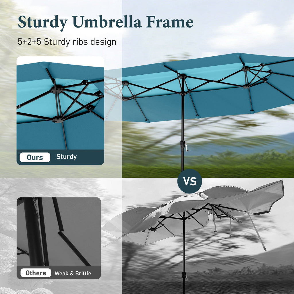 SUMMIT LIVING 13FT Patio Umbrella with Base Included - Double-Vented Rectangle Outdoor Market Umbrella for Patio - Beige
