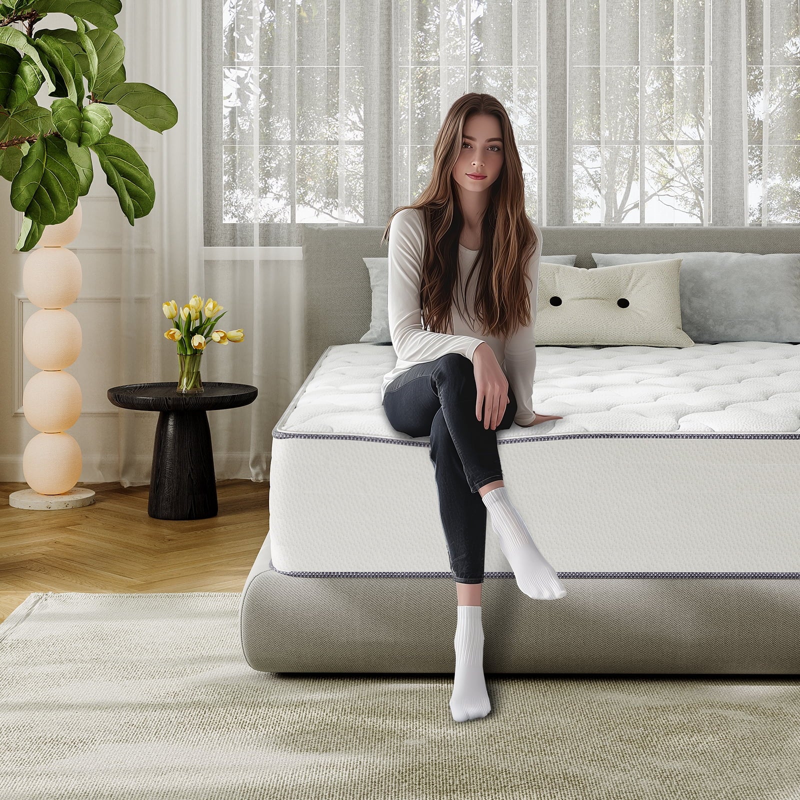 Babo Care 12 Inch Queen Mattress, Euro Top Hybrid Mattress, Medium Feel, Pocket Coils, Motion Isolation