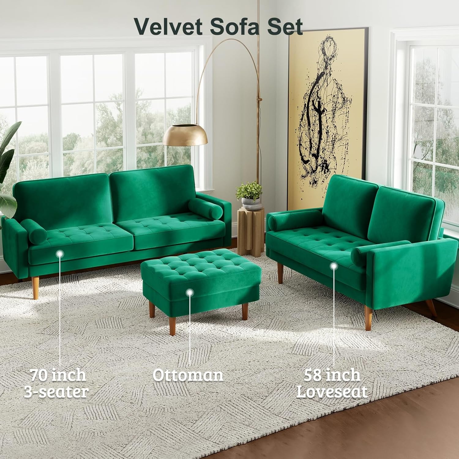Neche Sofa for Living Room,Solid Wood Foot, 2 Seater Small Modern Loveseat Couch in a Box  - Black