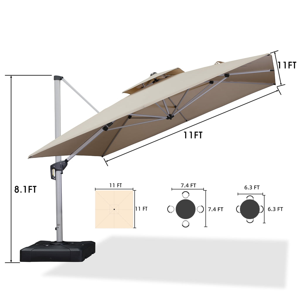PURPLE LEAF 10 x 13FT Deluxe Rectangular Patio Umbrella, Large Offset Cantilever Umbrella with 360° Rotation, Gray