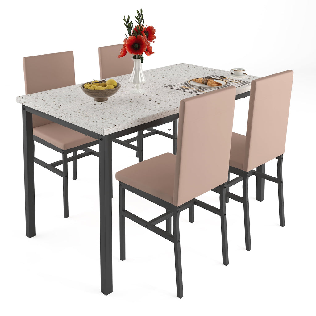 SYNGAR 5 Piece Dining Set, Modern Dining Table and Chairs Set for 4, Kitchen Dining Table Set with Faux Marble Tabletop & 4 Upholstered Chairs, for Small Space, Breakfast Nook, D9224