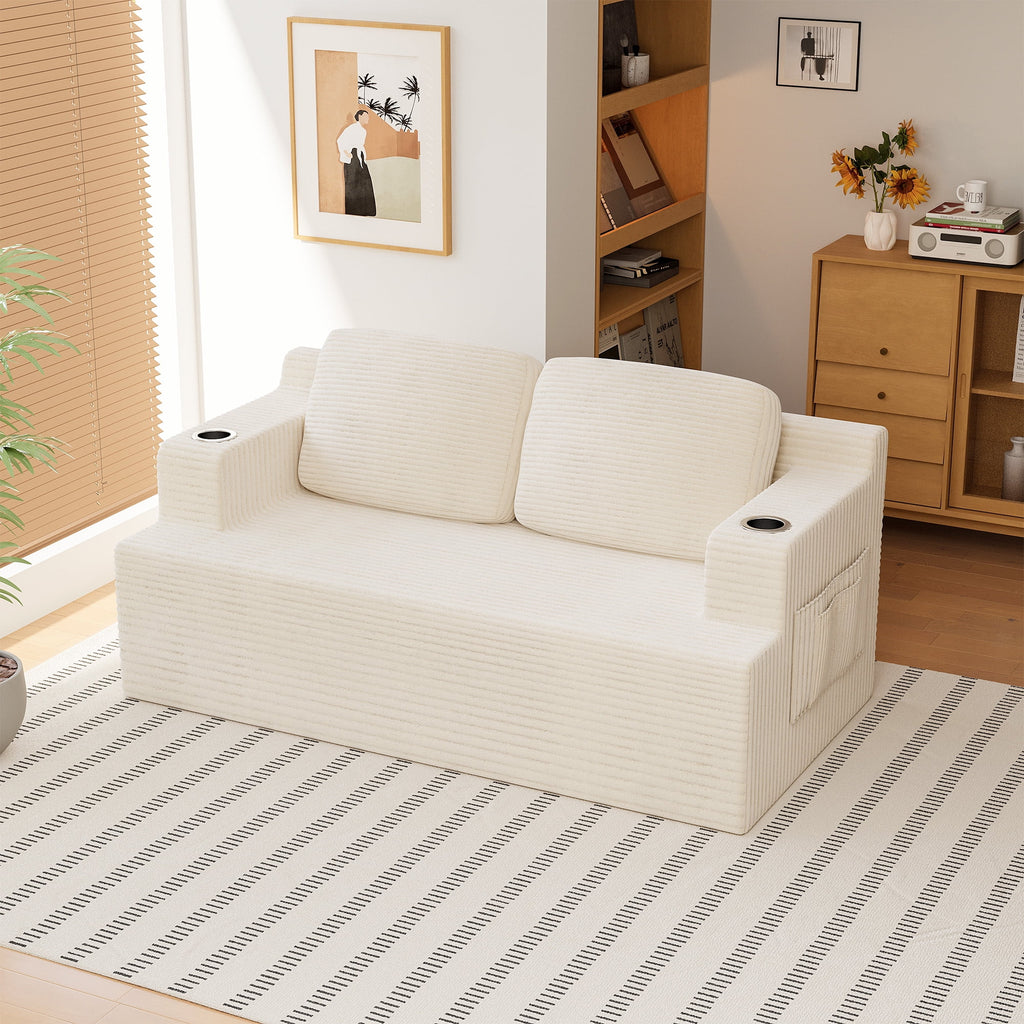 Homall Cloud Boneless Corduroy Sofa Loveseat Double-seater Couch Lounge Floor Chair for Bedroom,Gray