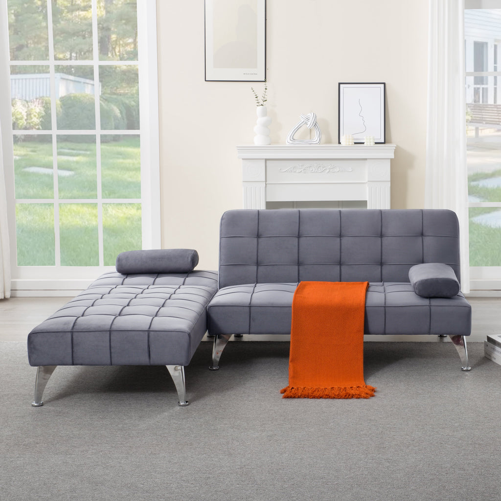 Gewnee 78.35”L-Shaped Velvet Reversible Sectional Sleeper Sofa,Futon Sofa with Adjustable Split Back & Chaise,Couch for Home,Office and Guest Room.Black