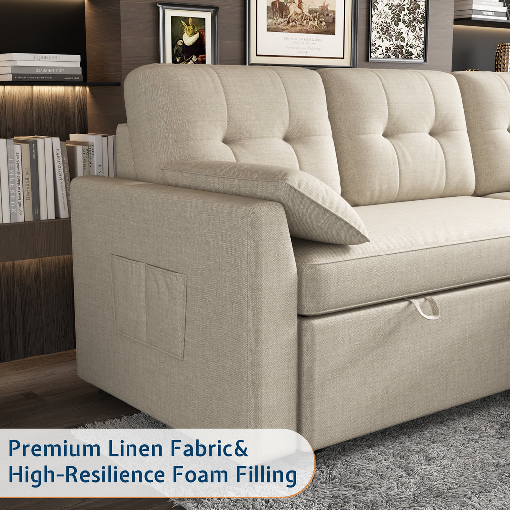 VANACC Sectional Sofa Bed with Storage and Soft Seat ,Reversible Pull Out Couch for Living Room,Gray