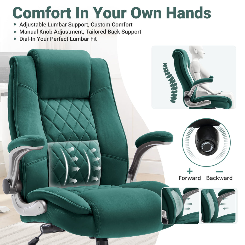 Ergonomic Home Office Chair with Locking Wheels, High-back Desk Chair with Thick Padded Flip-up Armrest, Comfy Executive Chair with Adjustable Lumbar Support for Home & Office & Work
