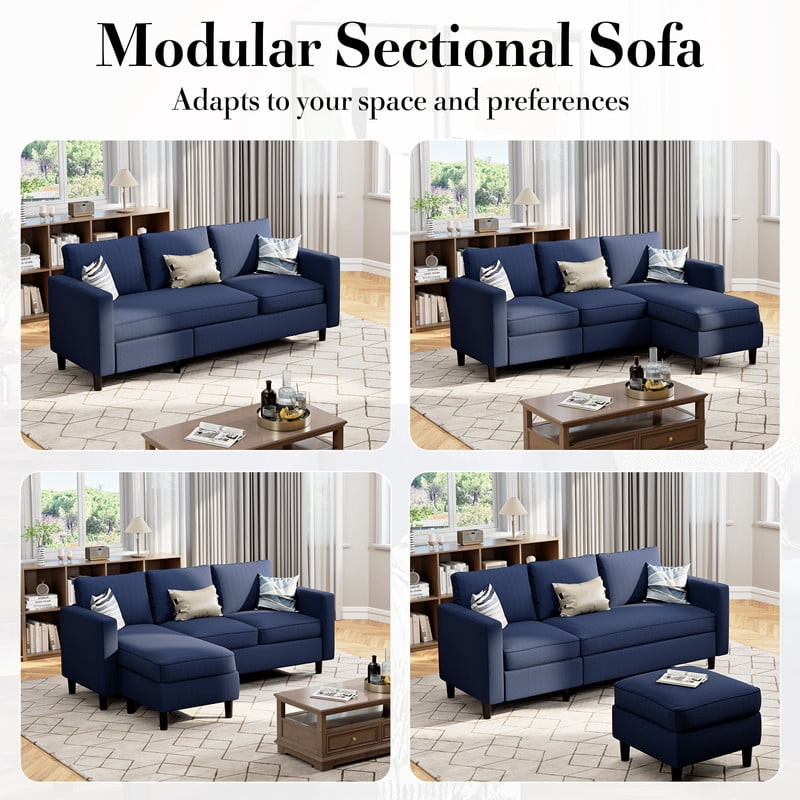 Walsunny 73.6 Convertible Sectional Sofa Couch, L-Shaped 3-Seat Sofa Couch with Reversible Chaise for Small Space,Dark Gray