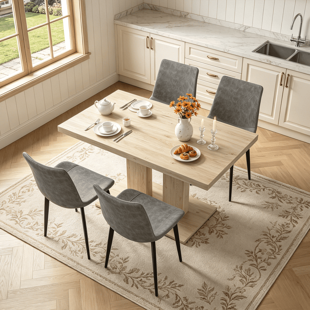 46.2 Dining Table,Modern Square Dining Table for 4-6 People,Rectangular Dining Room Table with Sturdy Pedestal Base，Rectangle kitchen Table for Living Room, Apartment