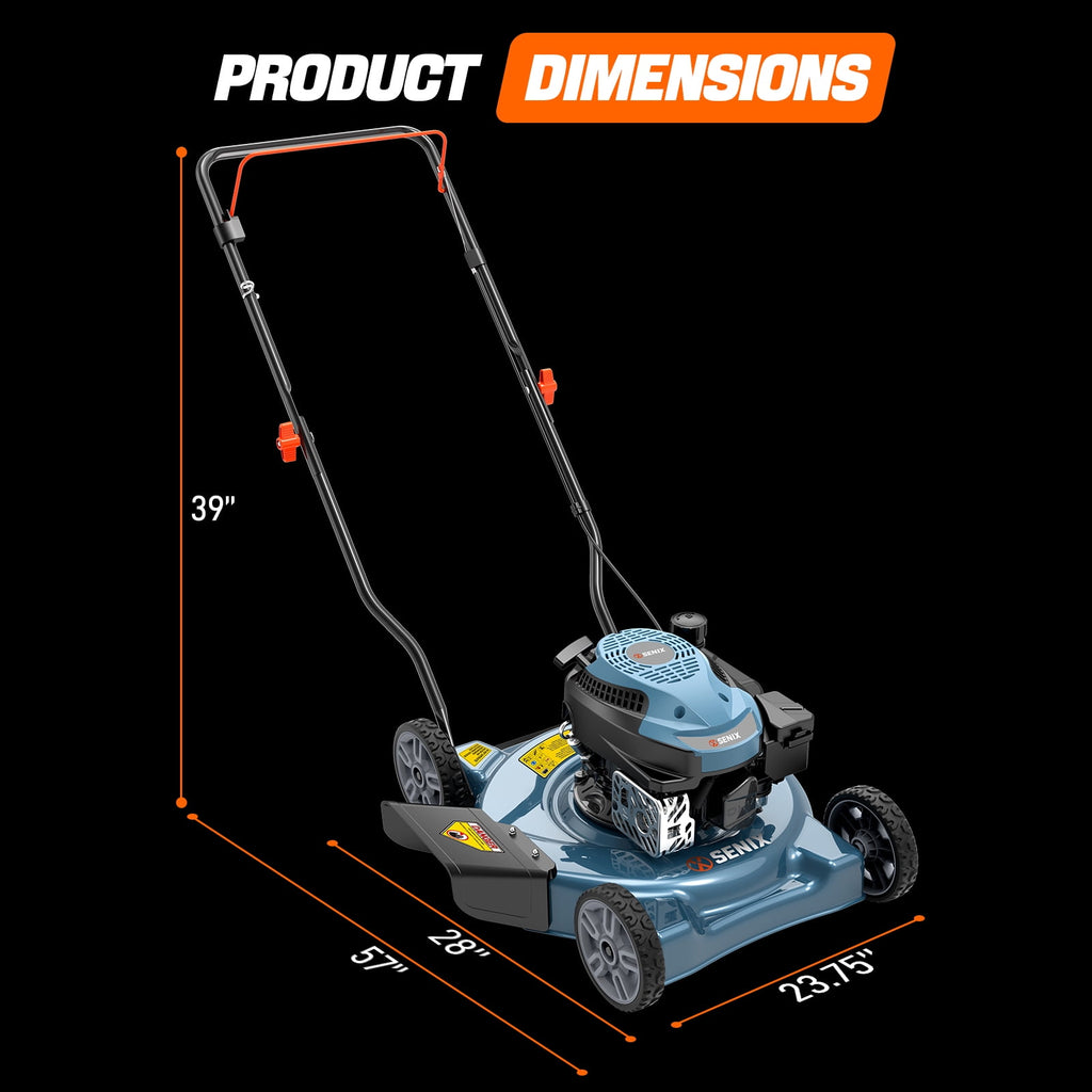 SENIX Gas Lawn mower, 20in Cutting Blade 21in Cutting Deck, 144cc 4-Cycle Engine, Steel Deck with Side Discharge, LSPG-L4