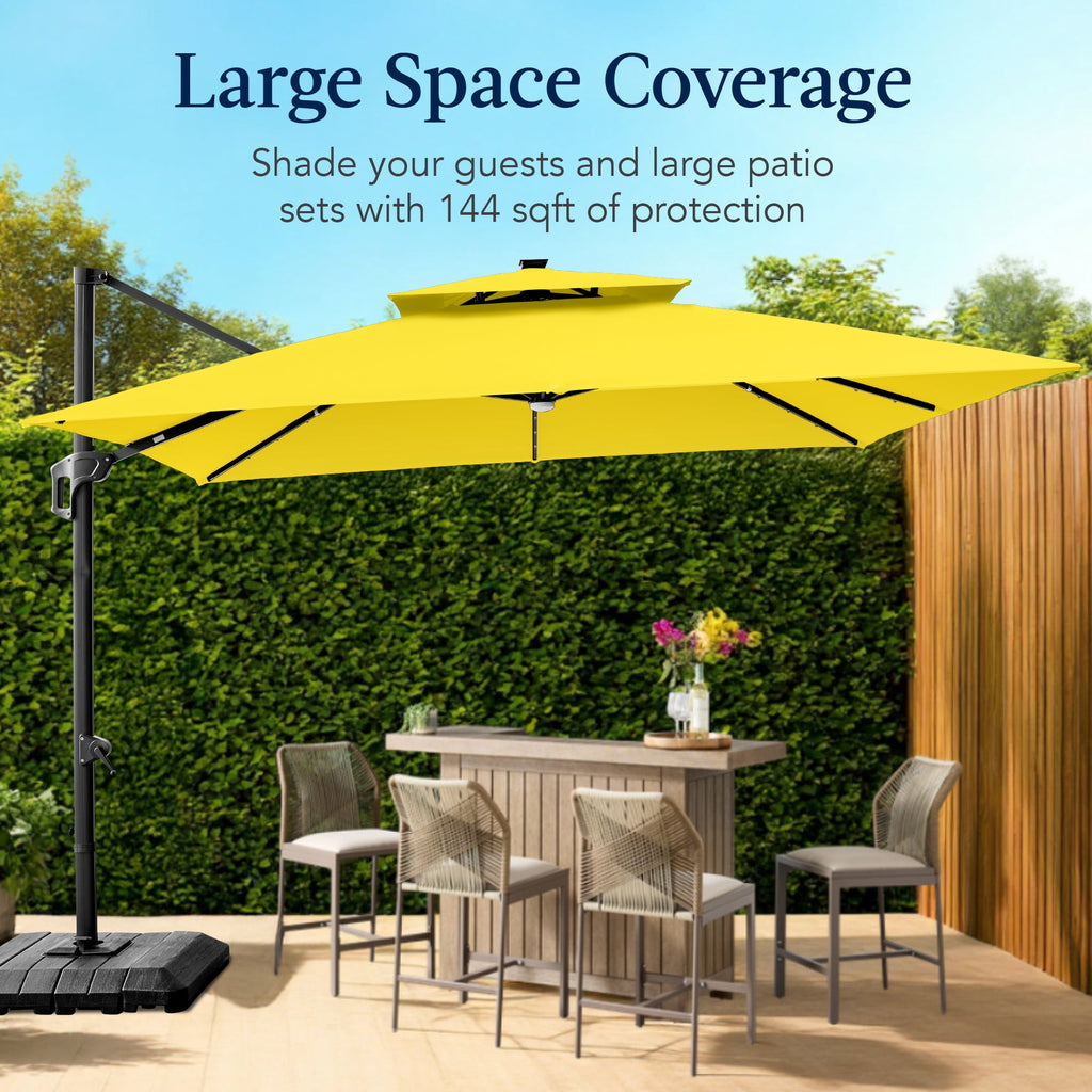 Best Choice Products 12x12ft 2-Tier Square Outdoor Solar LED Cantilever Umbrella w/ 360-Rotating Base   Gray