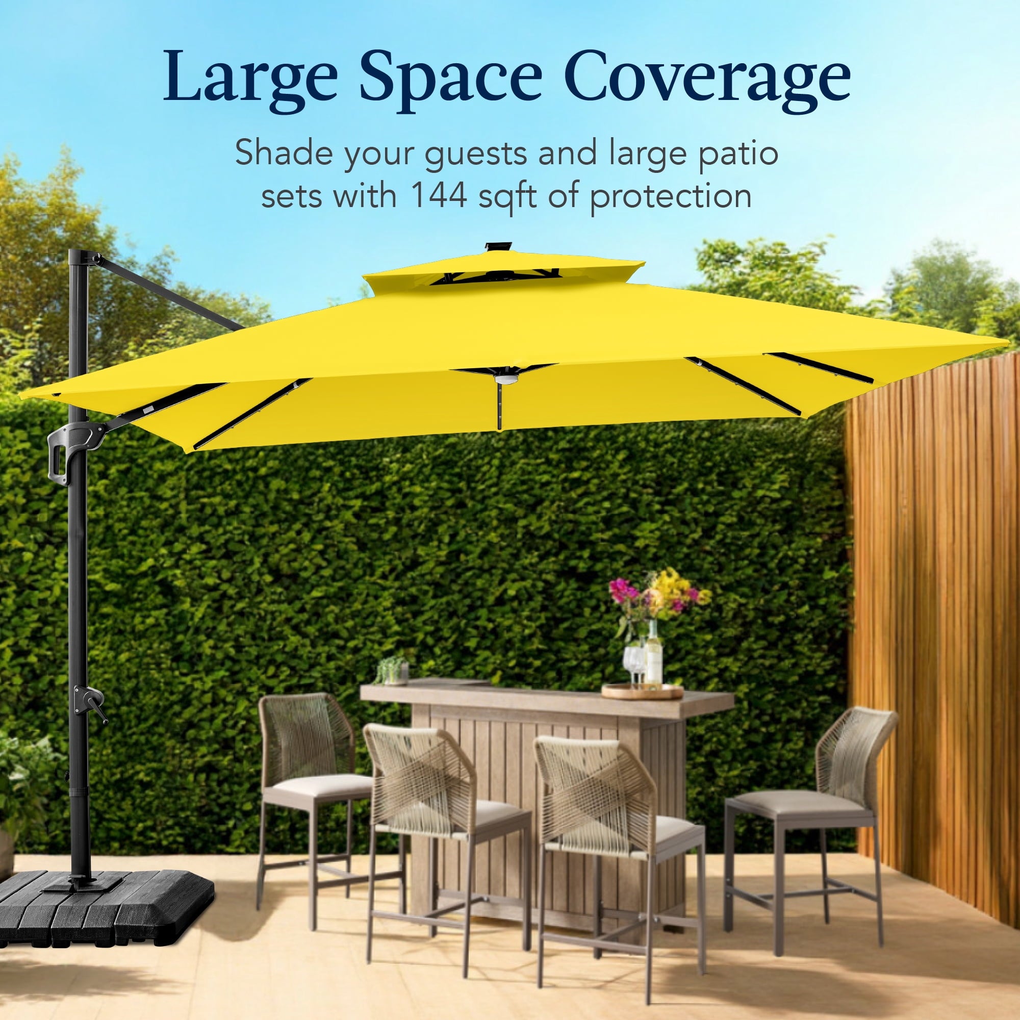 Best Choice Products 12x12ft 2-Tier Square Outdoor Solar LED Cantilever Umbrella w/ 360-Rotating Base   Gray
