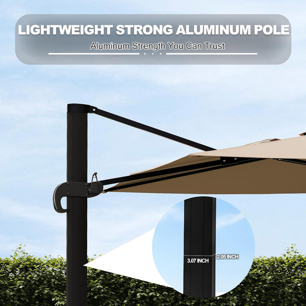 SOLLED 10x10 FT Outdoor Umbrella with Base, Cantilever Patio Umbrella 360° Rotation Adjustable Height, Square Sun Shade for Pool Garden Backyard,Blue