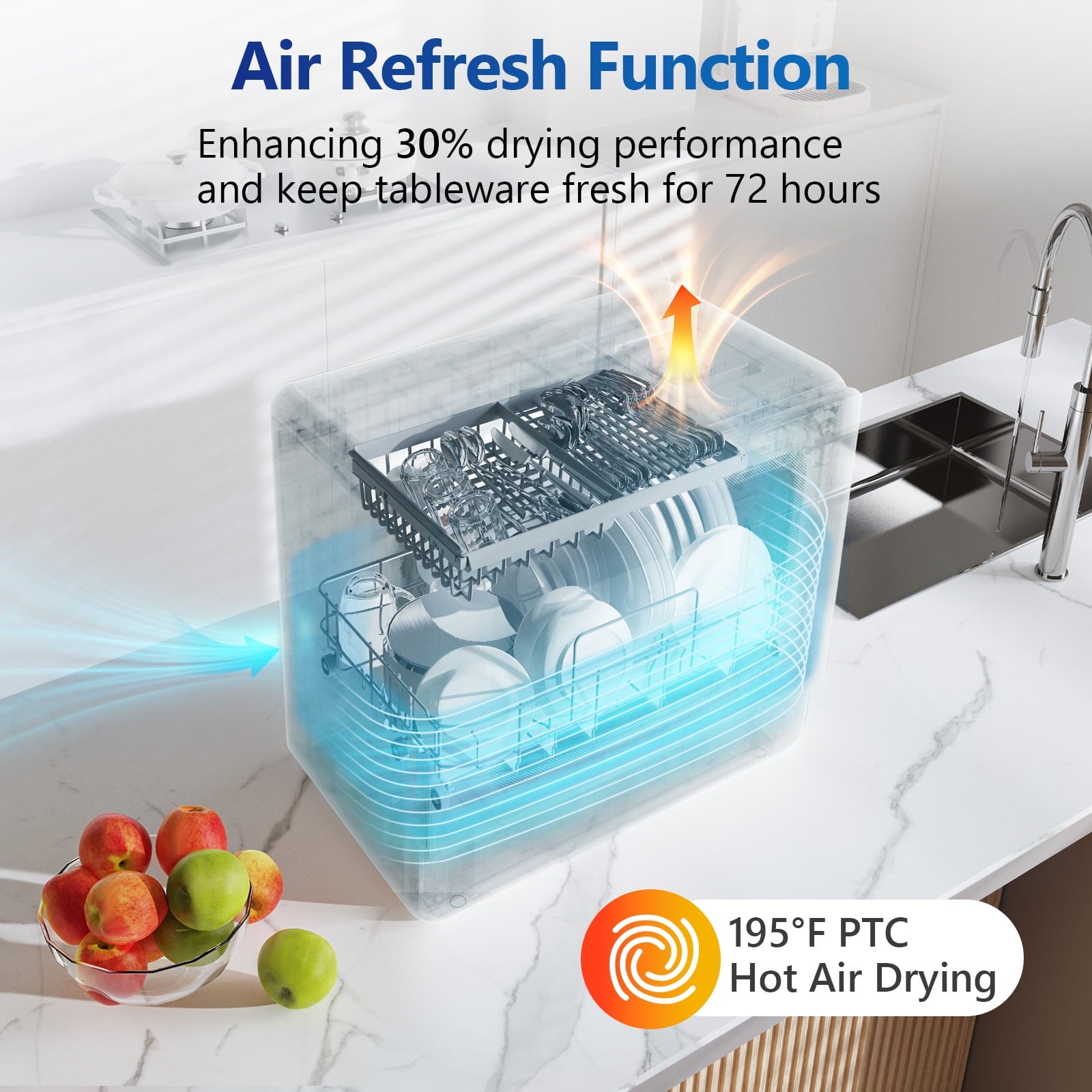 AIRMSEN 5-Place Settings Portable Countertop Dishwasher with 5L Built-in Water Tank, Ultra-Slim Dishwasher Upgrade 3 Spray Arms, 12H Delay Start and Salt Chamber Function, ZMW-DUHA01
