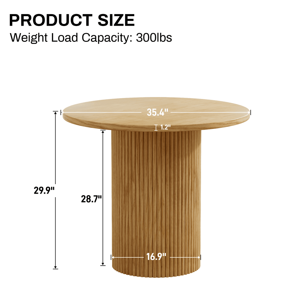 Rophefx 35.4 Solid Wood Round Dining Table with Handcrafted Relief Pedestal,Circle Dining Table,Natural