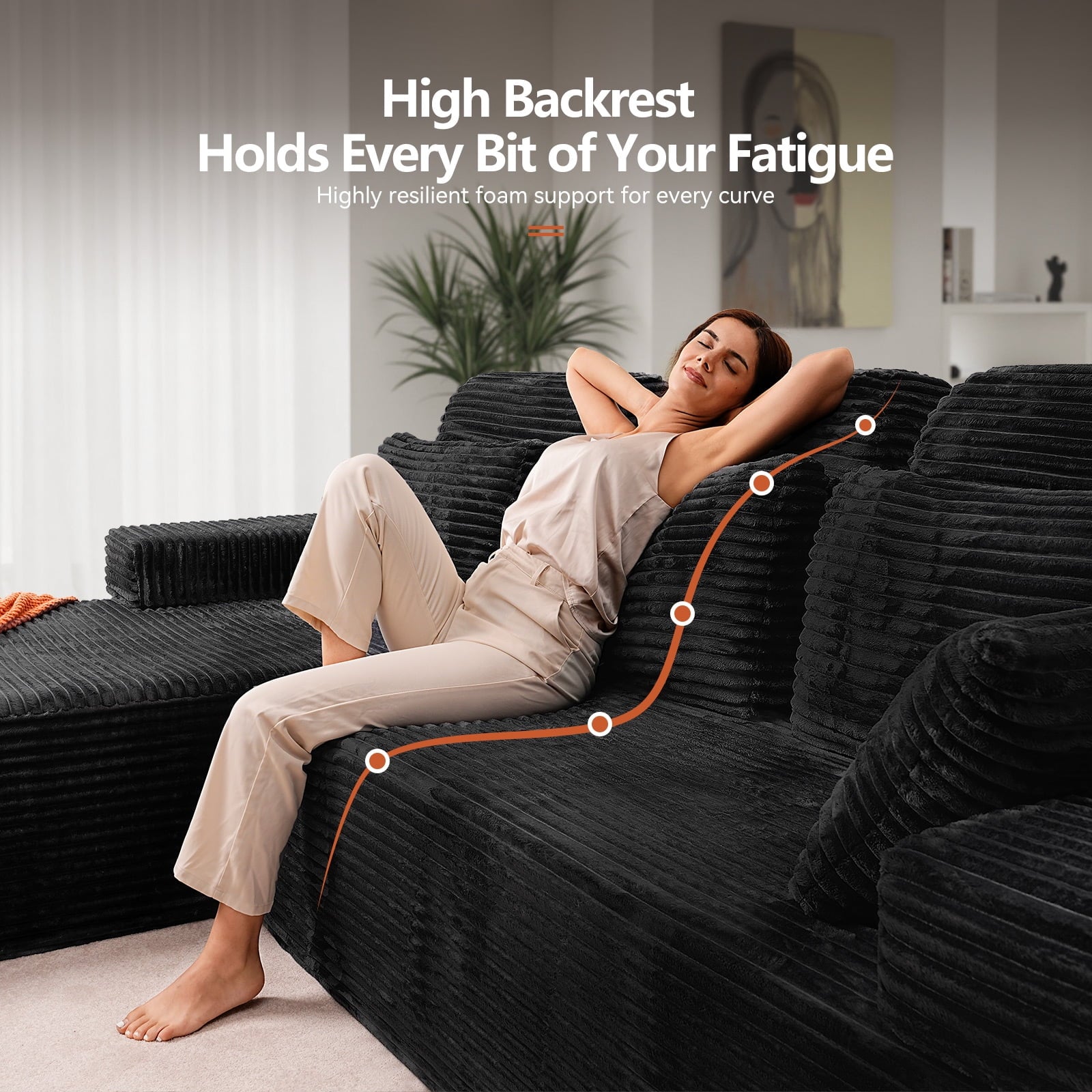 71 High Backrest Sofa for Small Spaces, Compressed Corduroy Couch with Deep Seating for Living Room, Bedroom, Dark Grey