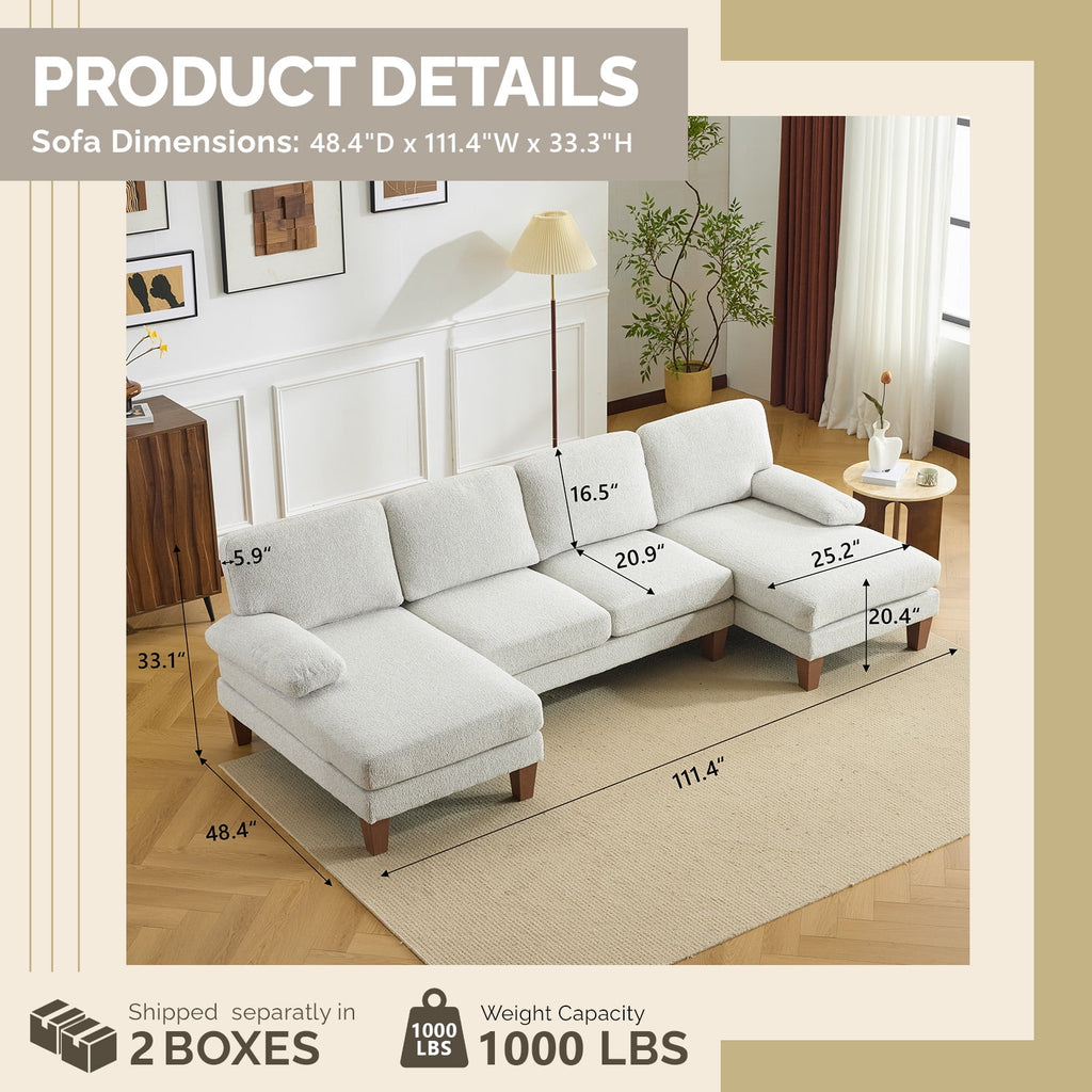 Ktaxon U-Shaped Sectional Sofa Set with Chaise, 4-Seater Blended Chenille Couch for Living Room, Apartment, Easy Assembly Khaki