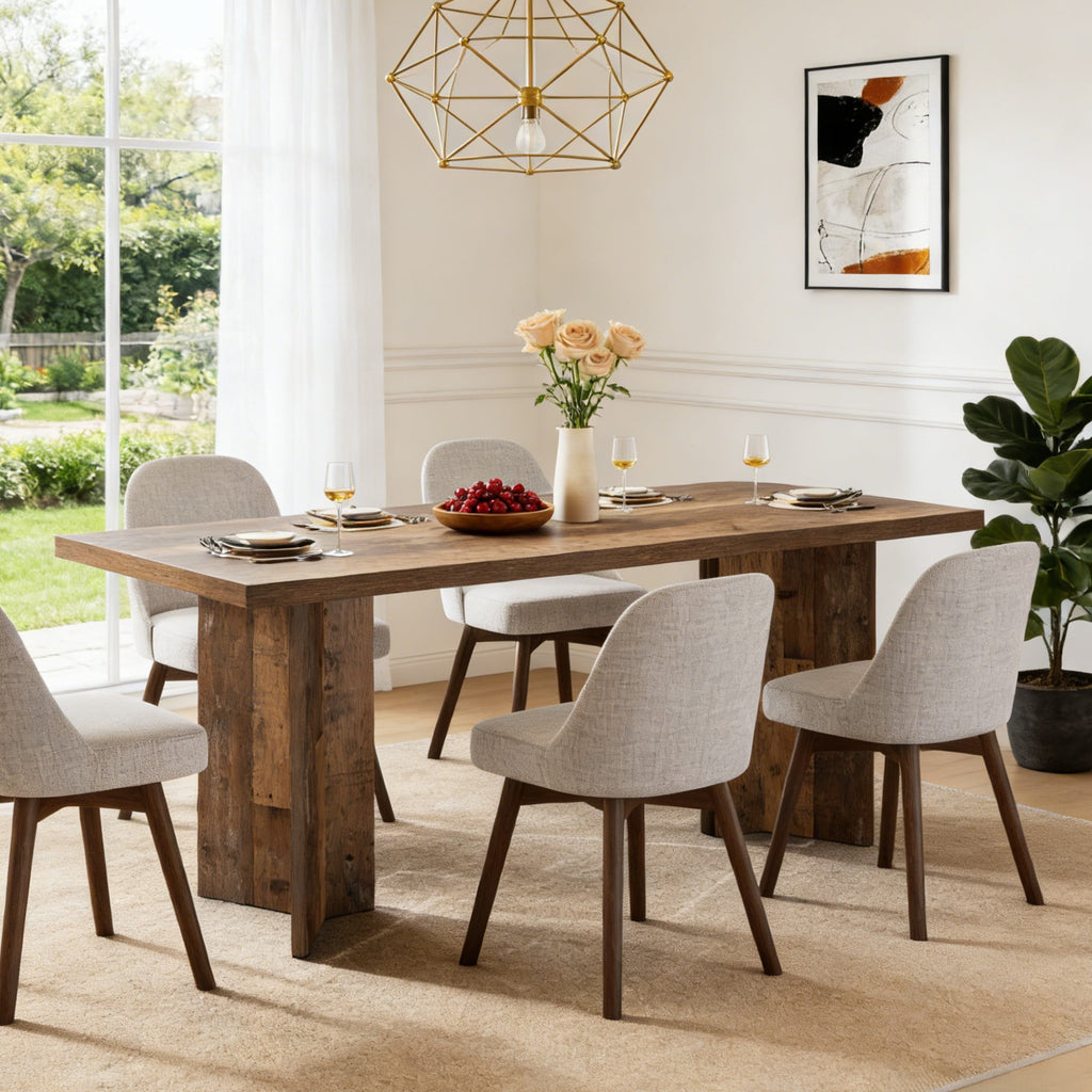 Fnova 63 Rectangular Modern Dining Table, Wooden Modern Kitchen Table for 6 People for Dining Room, Warm Brown (Chairs Not Included)