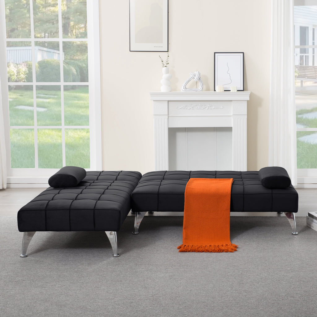 Gewnee 78.35”L-Shaped Velvet Reversible Sectional Sleeper Sofa,Futon Sofa with Adjustable Split Back & Chaise,Couch for Home,Office and Guest Room.Black