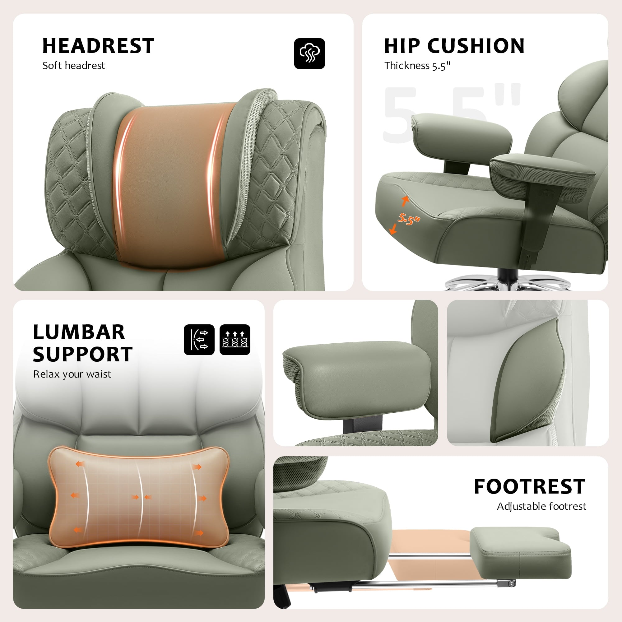 FASTES Office Desk Chair, Big and Tall Office Chair 400lbs Gaming Chair with Footrest, Ergonomic Executive High-Back Reclining Computer Chairs, Swivel Wheels and Lumbar Support, Black