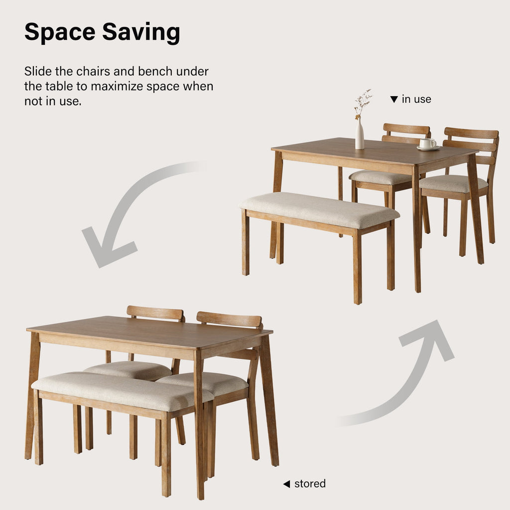 KithKasa Rectangular Dining Table Set for 4 , Kitchen Table and Chairs for 4, 5 Piece Space Saving Wood Kitchen & Dining Room Tables Set Furniture