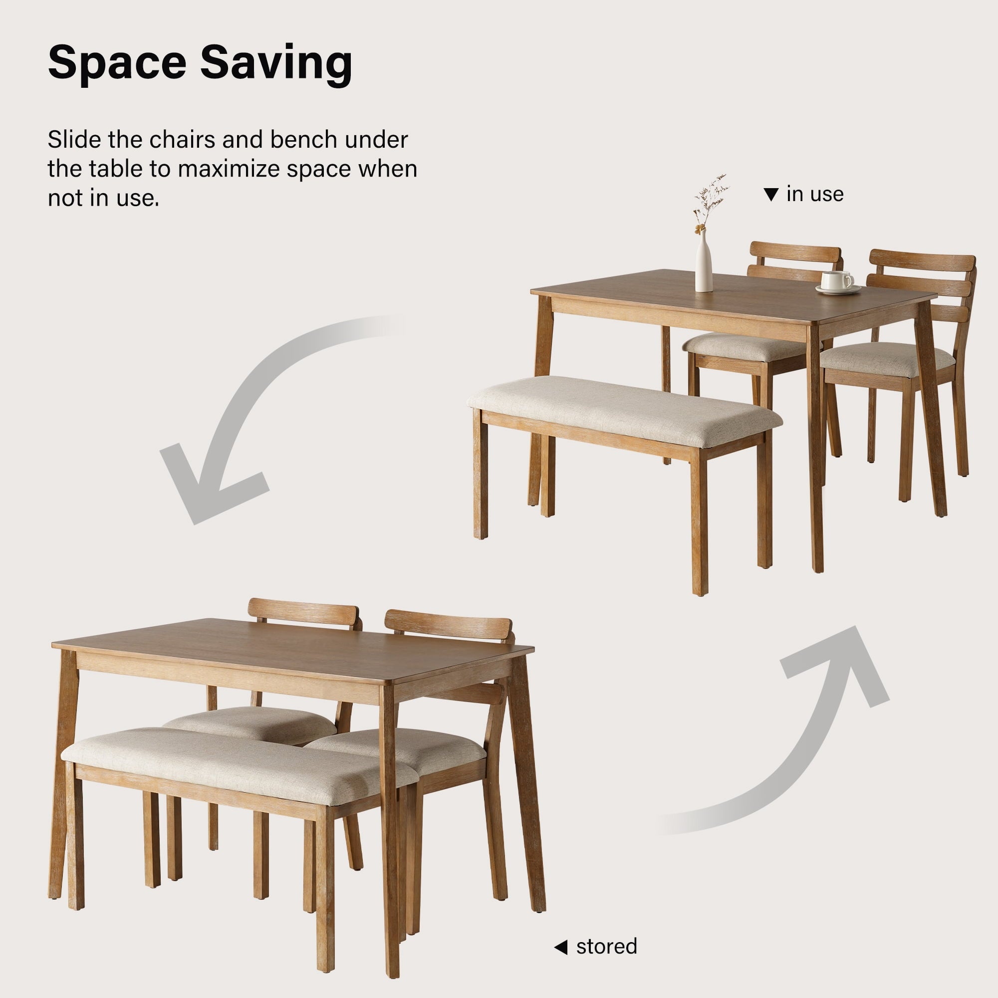 KithKasa Rectangular Dining Table Set for 4 , Kitchen Table and Chairs for 4, 5 Piece Space Saving Wood Kitchen & Dining Room Tables Set Furniture