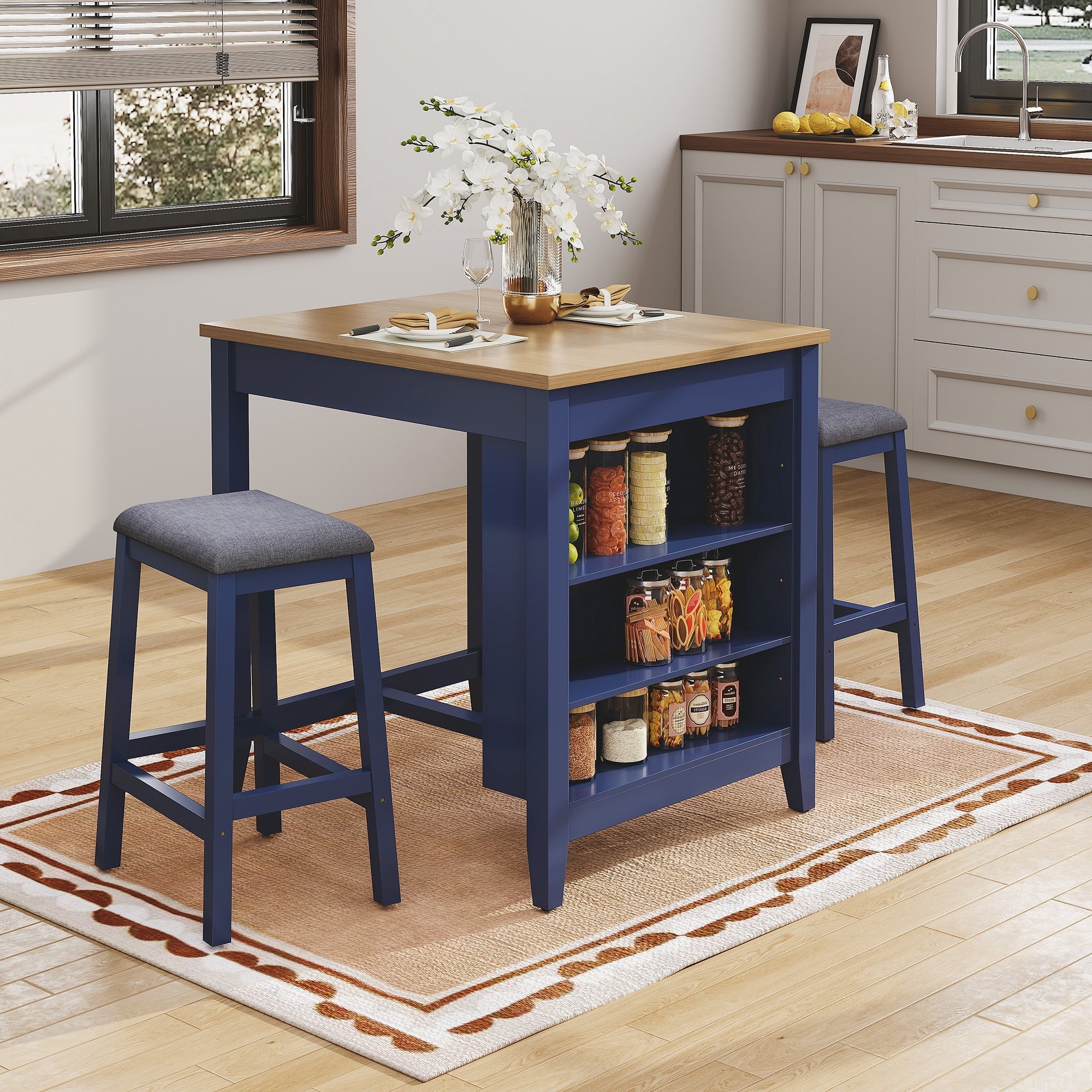 HLR 24.8 Bar Stools, Farmhouse Set of 2 Bar Chairs with Cushion for Kitchen, Dining Room, Cafe Black