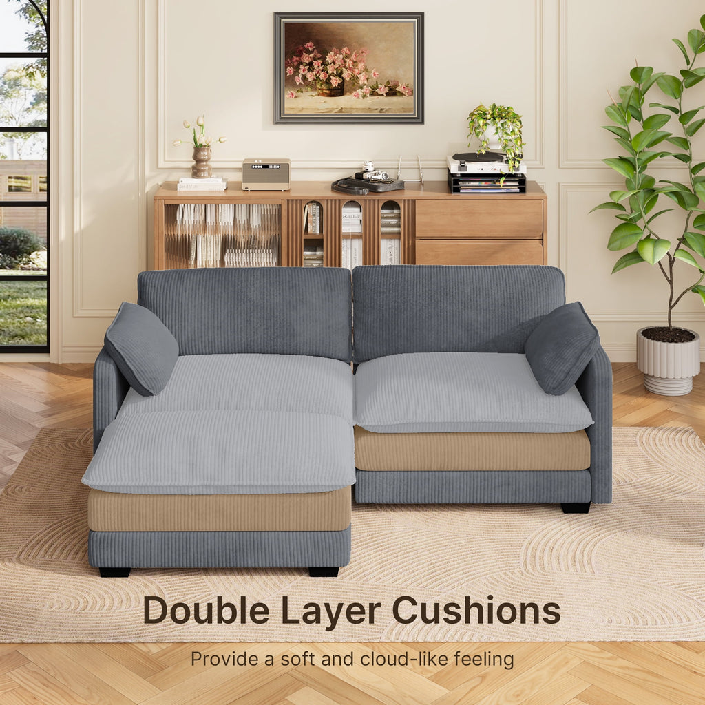 75’’ Cloud Couches for Living Room, Noelse L Shaped Modular Sofa with Deep Seats, 2 Seater Love Seat Couch with Removable Washable Corduroy Fabric for Living Room Bedroom and Apartment, Gray