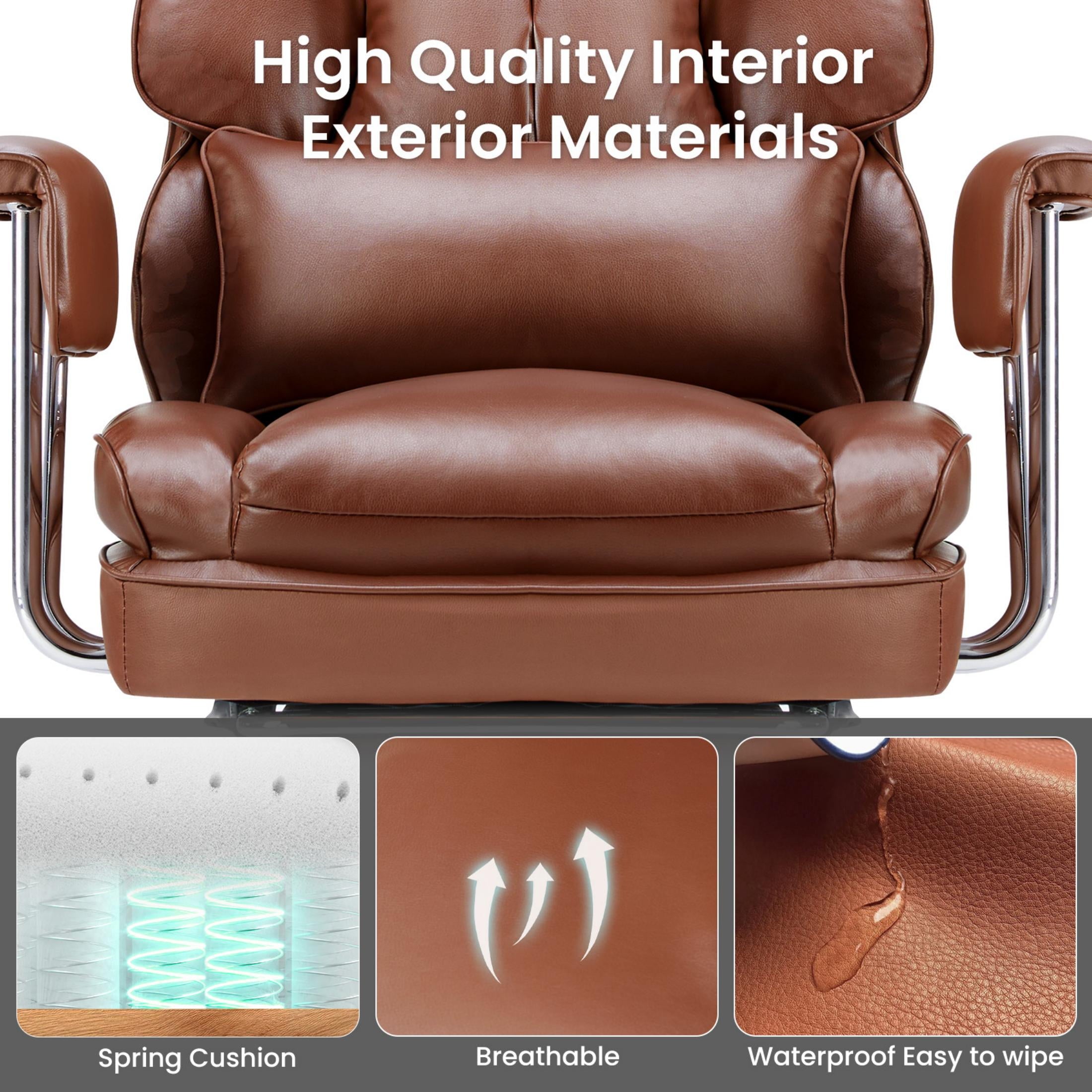 edx Executive Home Office Desk Chair, Ergonomic Big Tall High Back with Footrest & Lumbar Support, Reclining Comfy PU Leather Computer Gaming Chair with Swivel Wheels, Height Adjustable, Black