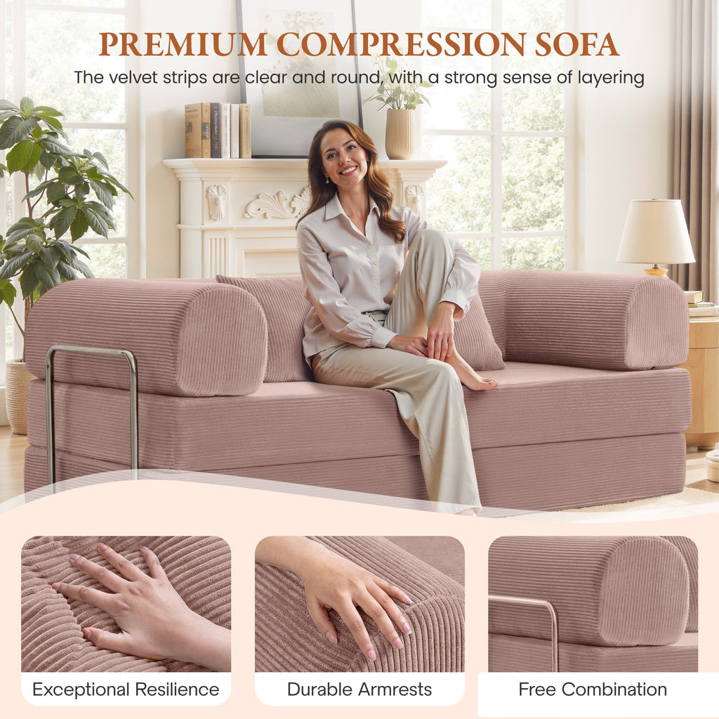 COOLHUT 63 W Combination Sofa, High Rebound Density Foam Sofa Couch, Two Forms Floor Couch Three Seats Sofa Bed for Living Room, Bedroom, Green