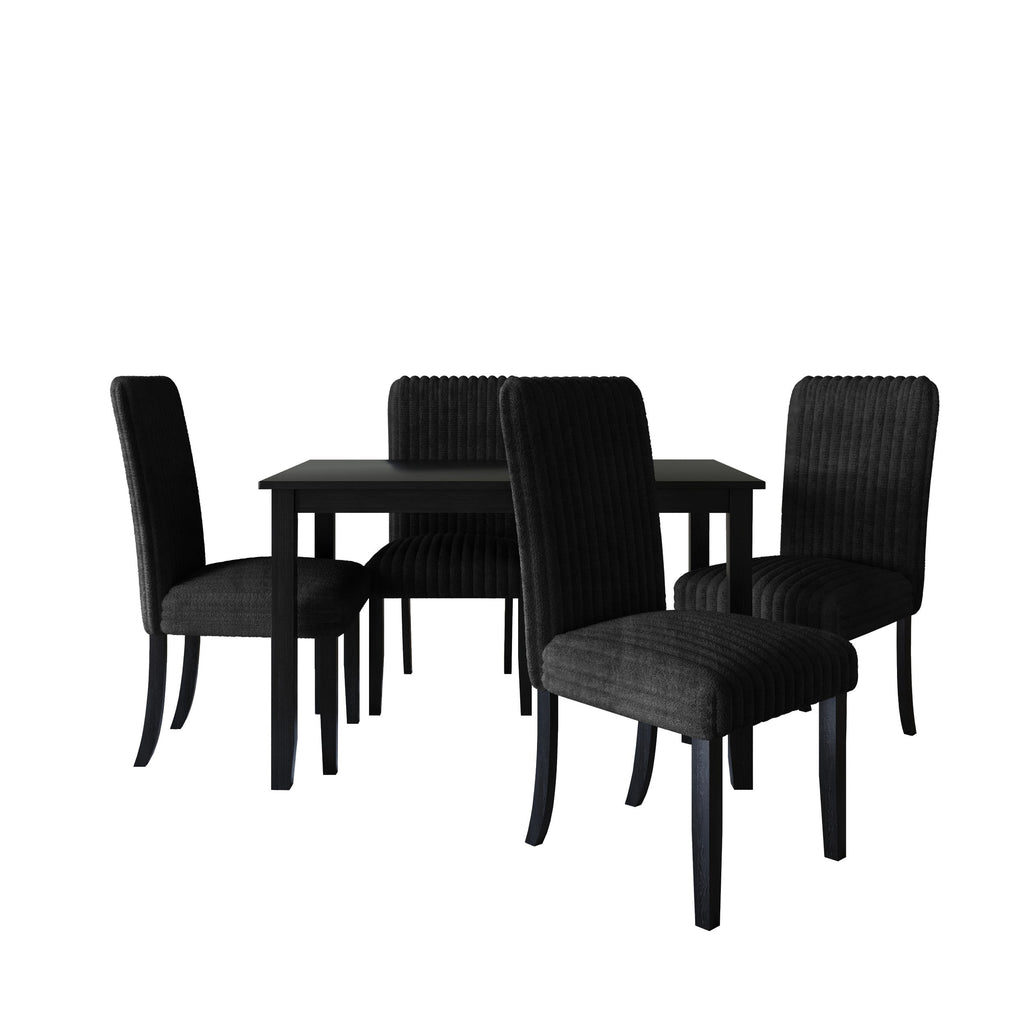 Home Design Guymon 5-Piece Dining Set with 1 Rectangular Table and 4 Slat-Back Cushioned Chairs, Black/Light Beige, Modern Style, Space-Saving