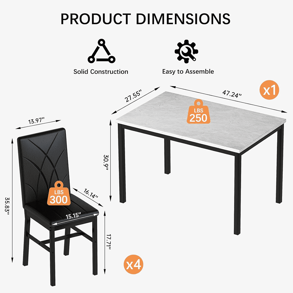 LinkRomat 5-Piece Faux Marble Dining Table Set for 4, Modern Kitchen Table with Chairs, Dinette Dining Room Furniture Set for Compact Space Saving