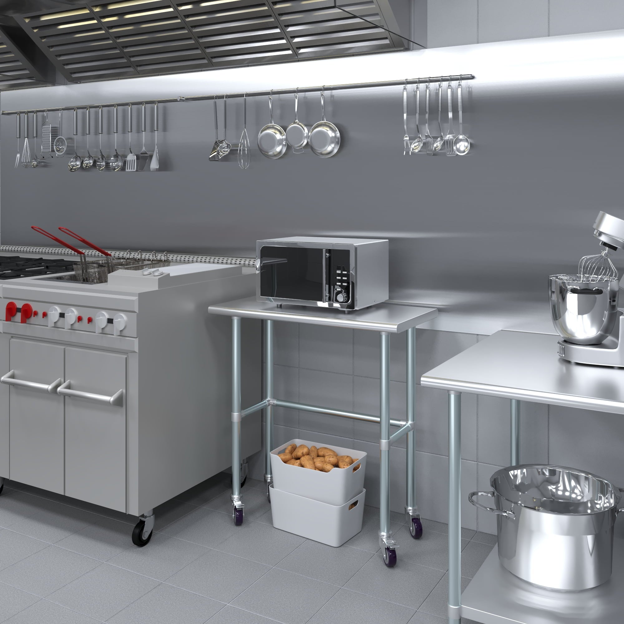 AmGood 36 Long x 30 Deep Stainless-Steel Work Table with Open Base and Wheels, Mobile Metal Table