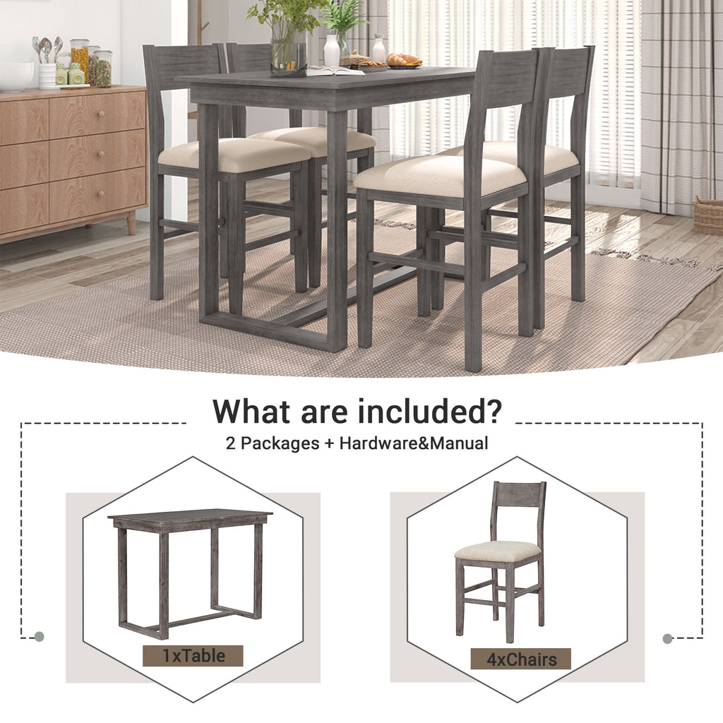 Harper & Bright Designs 5 Piece Dining Table Set Counter Height Dining Set with Classic Elegant Rectangel Table and 4 Padded Chairs for Kitchen Dining Room, Black and Beige