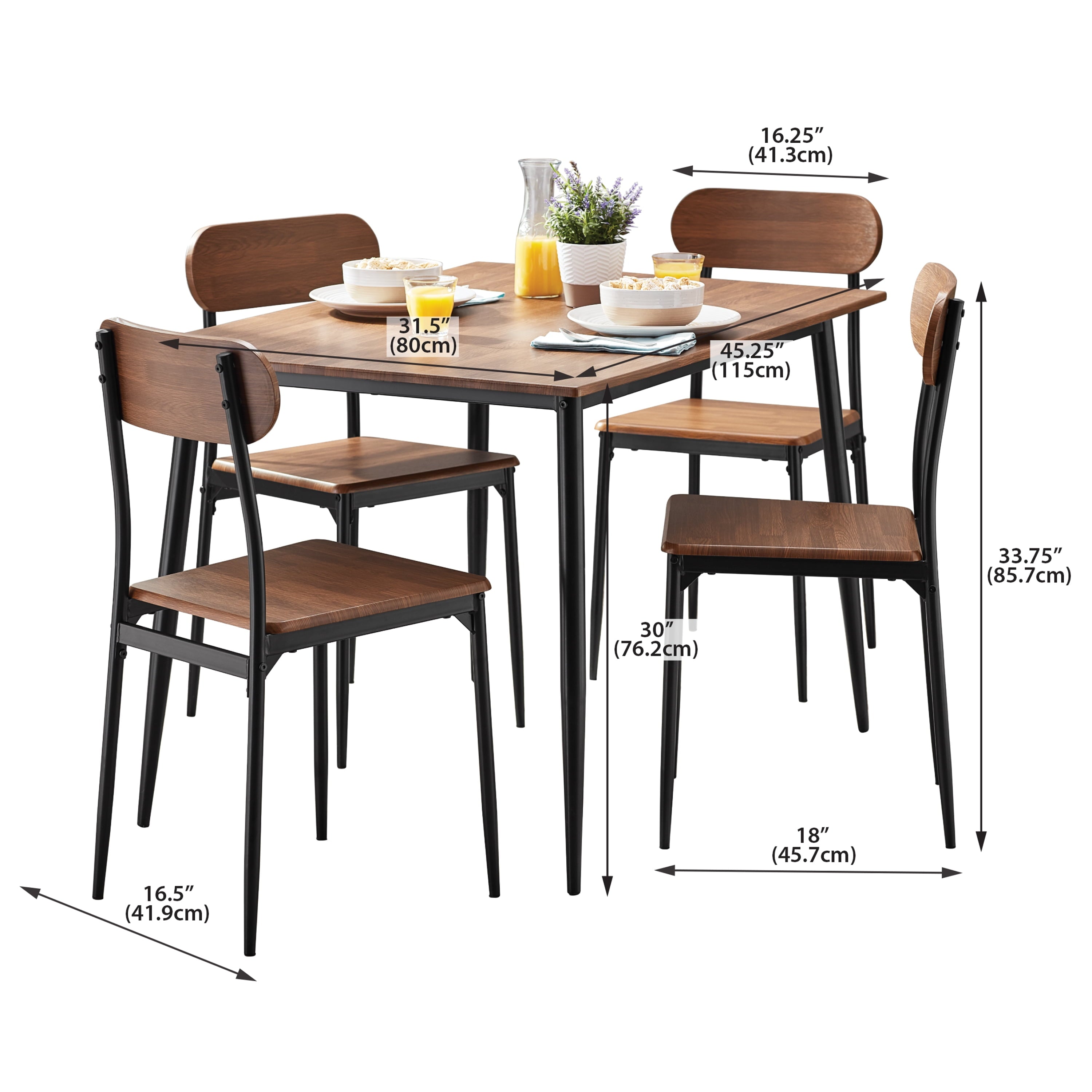 Mainstays 5-Piece Modern Wood & Metal Dining Room Set, Walnut Color for Indoor