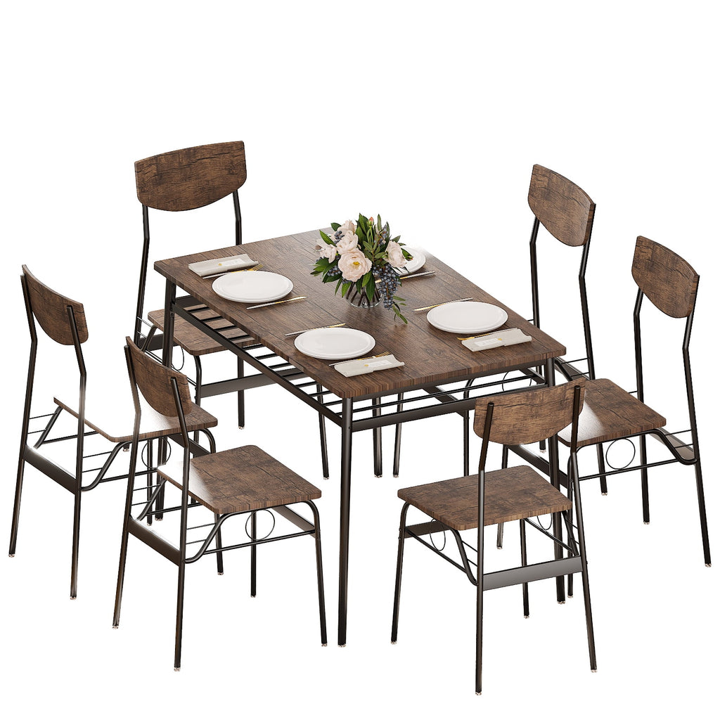 Ktaxon Dining Table Set for 4/6 with Storage Racks, Dining Room Table Set for 4/6 Modern Design, Kitchen Table and Chairs for Home Kitchen, Natural Wood