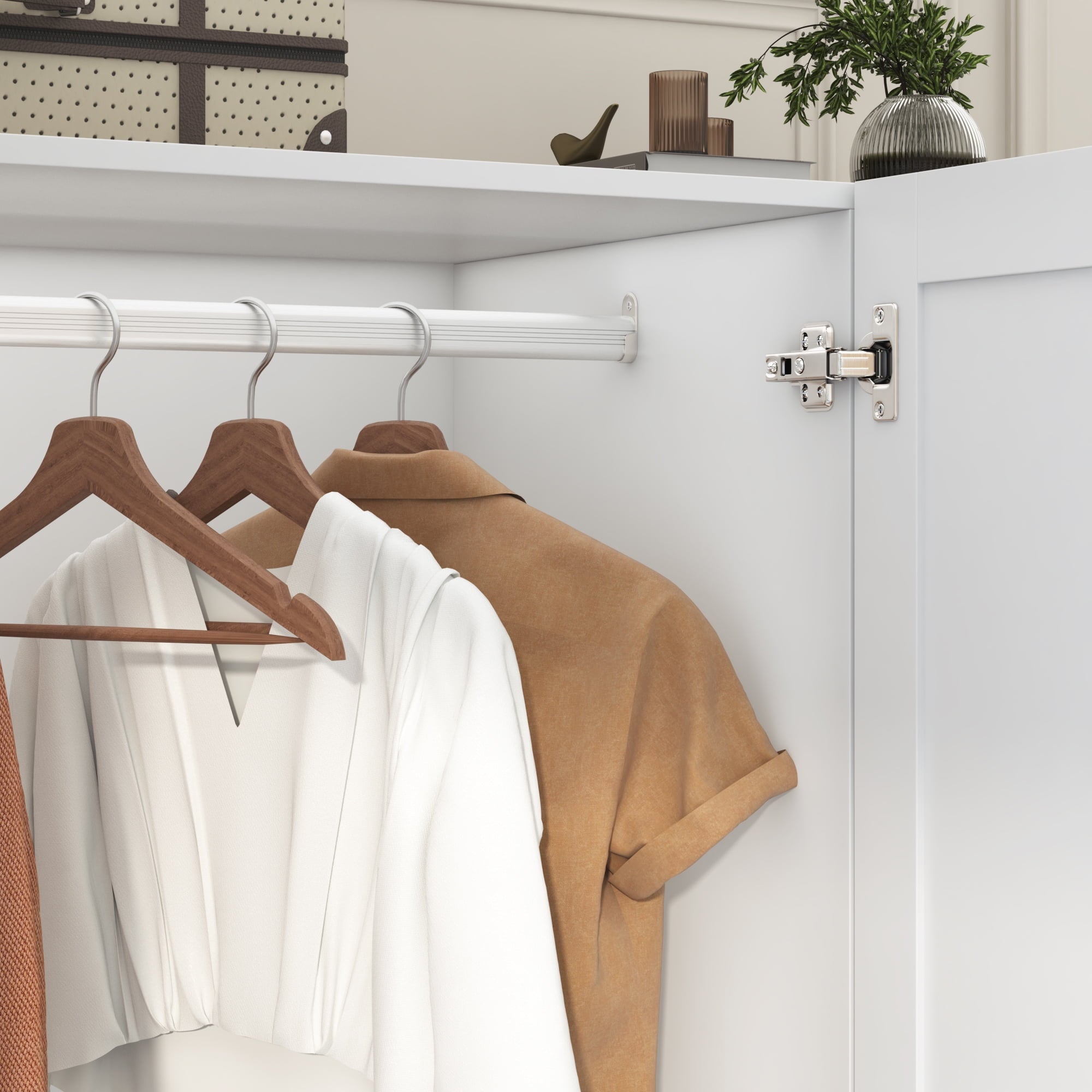 75 Tall 3 Doors Armoire Wardrobe Closet with  3 Drawers and Mirror, Large Wardrobe Closet for Bedroom with LED Lights, Wooden Armoire Storage Cabinet with Hanging Rod, Adjustable shelves (White)