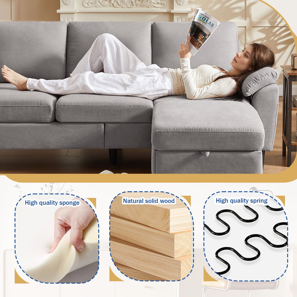 Jarenie 80 Convertible Sectional Sofa, Small L Shaped 3 Seat Couch with Reversible Storage Chaise, Modern Polyester Fabric Sofa Couches for Living Room, Apartment and Small Space, Beige