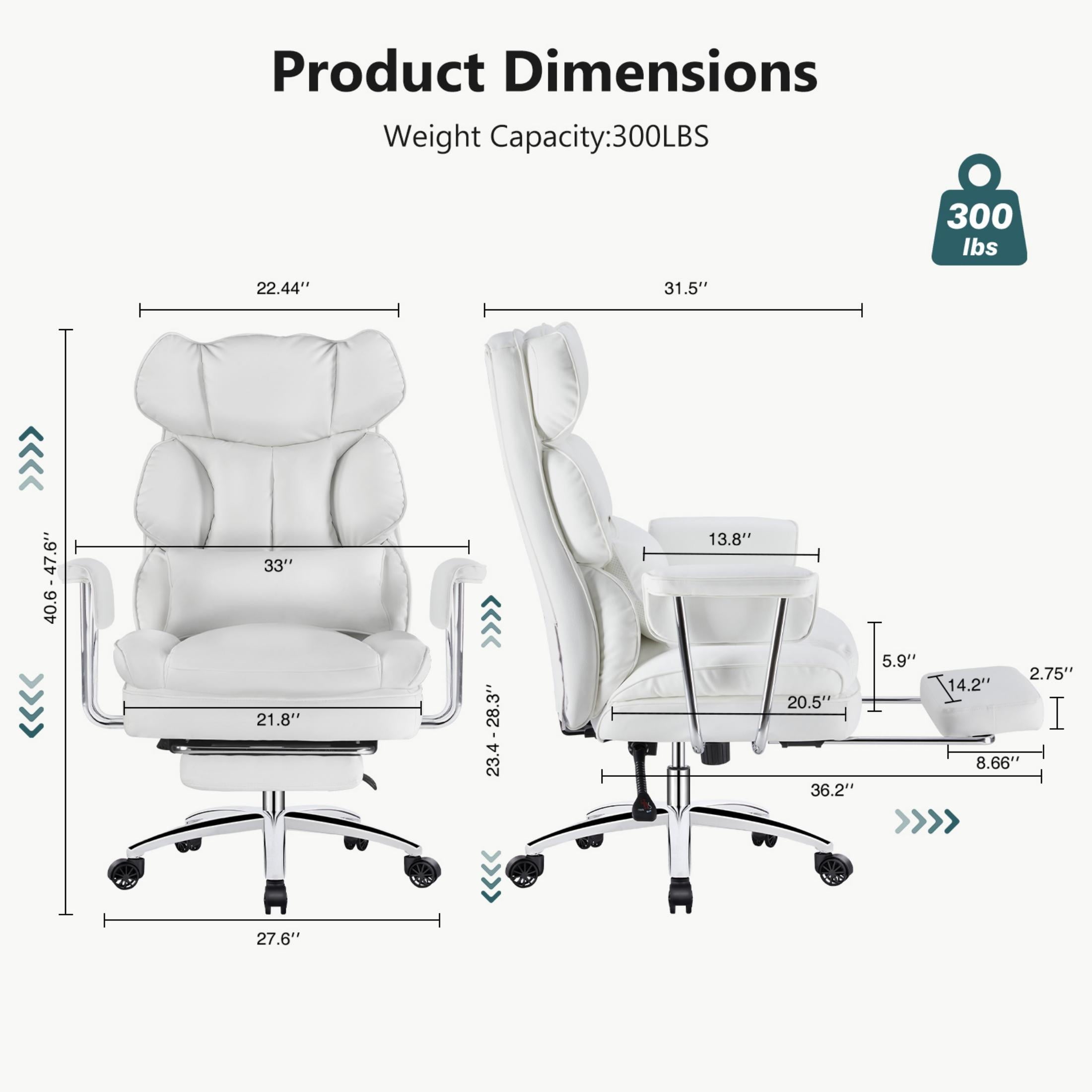 edx Executive Home Office Desk Chair, Ergonomic Big Tall High Back with Footrest & Lumbar Support, Reclining Comfy PU Leather Computer Gaming Chair with Swivel Wheels, Height Adjustable, Black