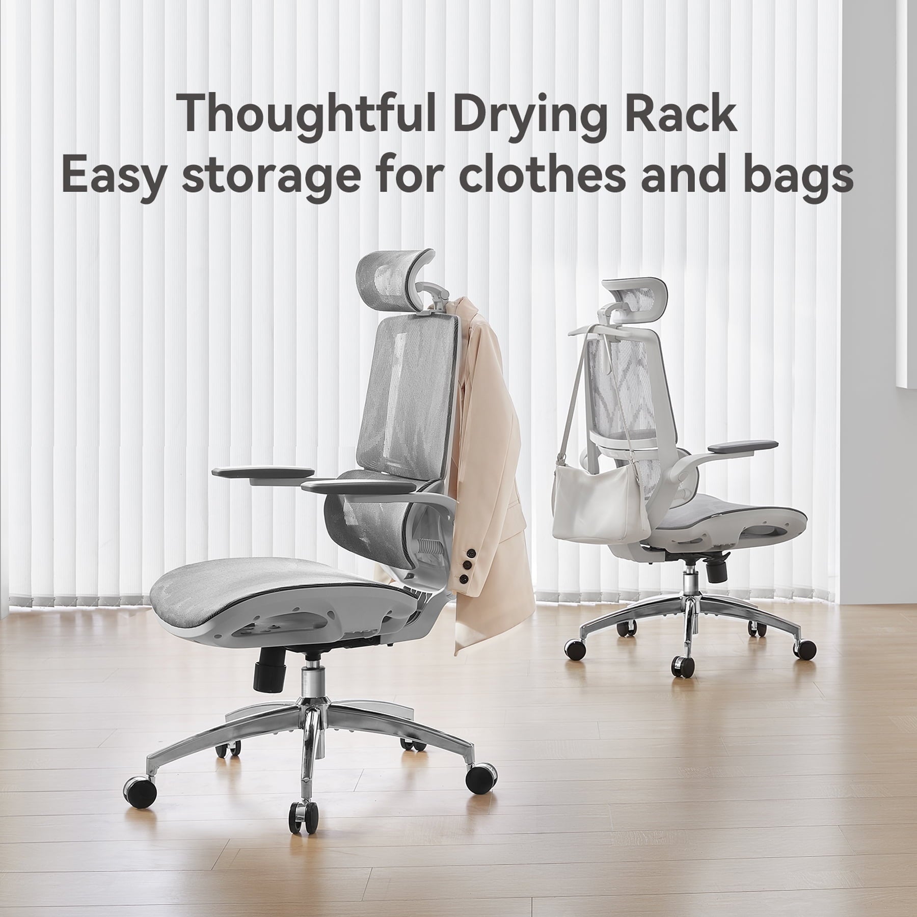 Sihoo M59AS Ergonomic Office Chair with Mesh Backrest, Flip Armrests, Headrest, White