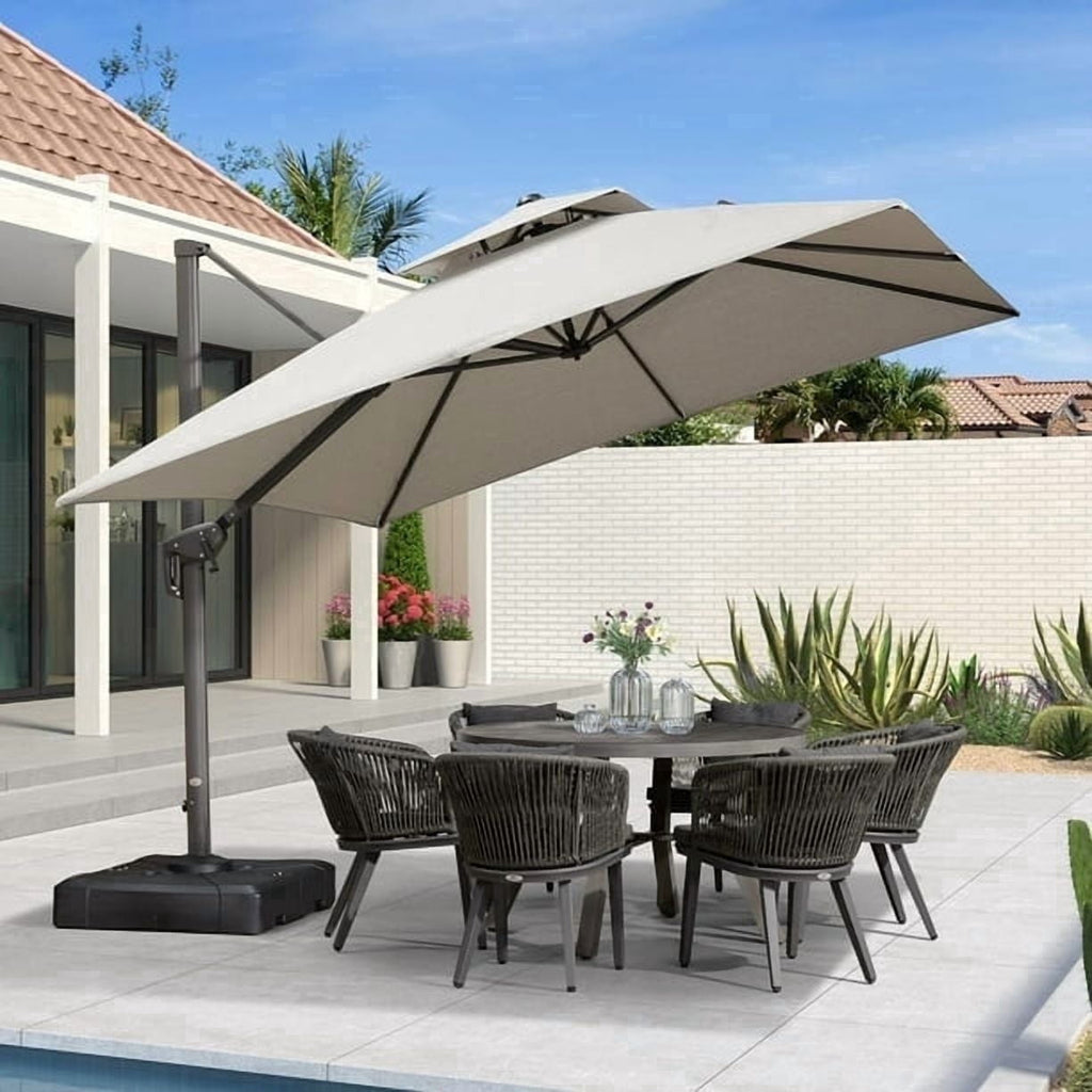 PURPLE LEAF Cantilever Umbrellas 12FT Square Large Patio Umbrella Offset Umbrella with 360°Rotation Tilting And Hanging Double Top, Grey