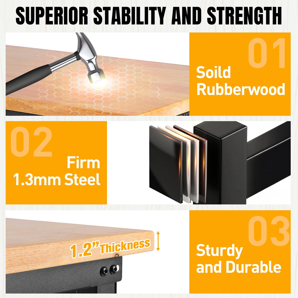 MUWOOD 96x24 Large Workbench with Power Outlets, 5000 LBS Load Capacity Work Benches for Garage, Workshop, Office, Home, Woodworking