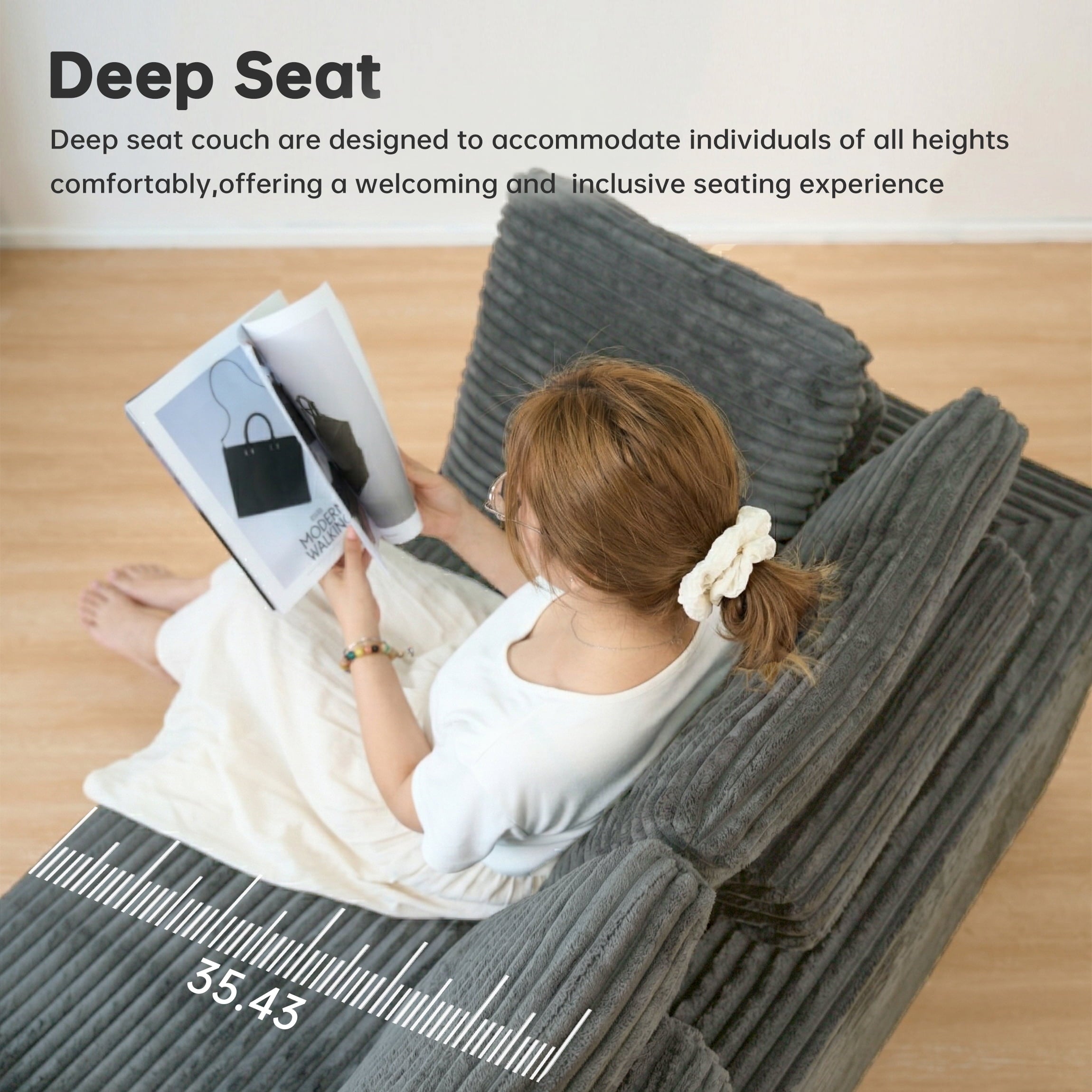 SOULART 138.5 U Shaped Sectional Couch,Gray Cloud Boneless Sofa For Living Room,Plush Corduroy Couches With Deep Seat Chaise Lounge,No Assembly Required