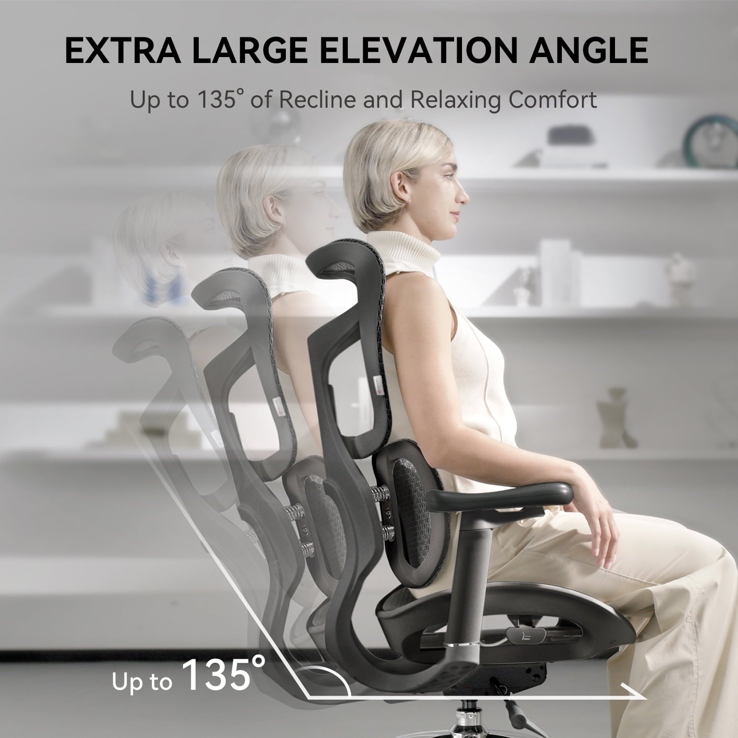 SIHOO Doro S100 Ergonomic Office Chair - with Dual Dynamic Lumbar Support, 5-Level Adjustable Backrest, 4D Coordinated Armrests, 135-degree Max. Recline Angle White